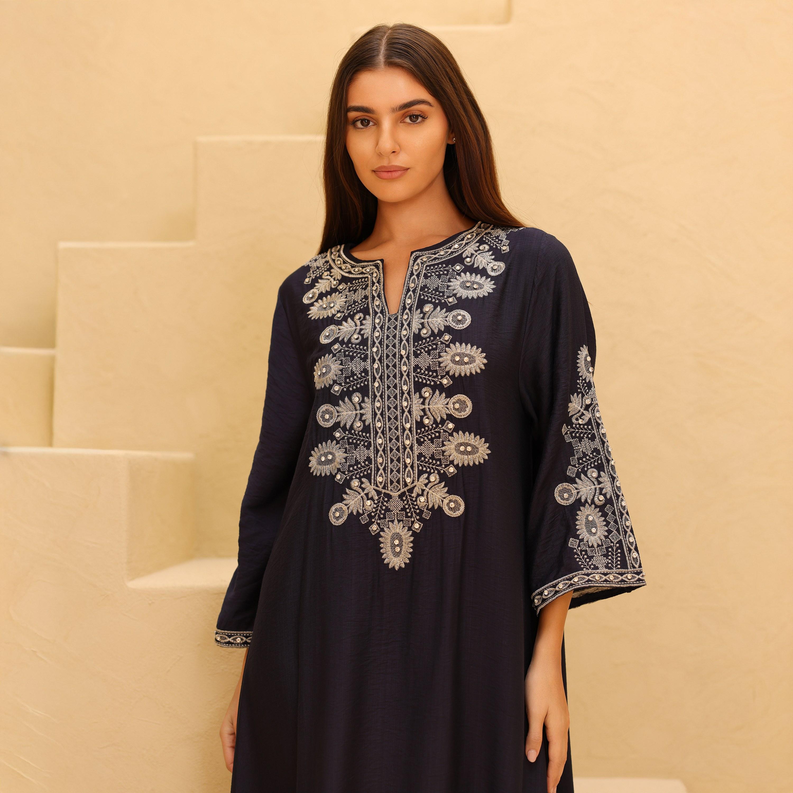IKKXA Embroidered Yoke Wide Sleeves Women's Evening Jalabiya-women-clothing-dresses-image-2