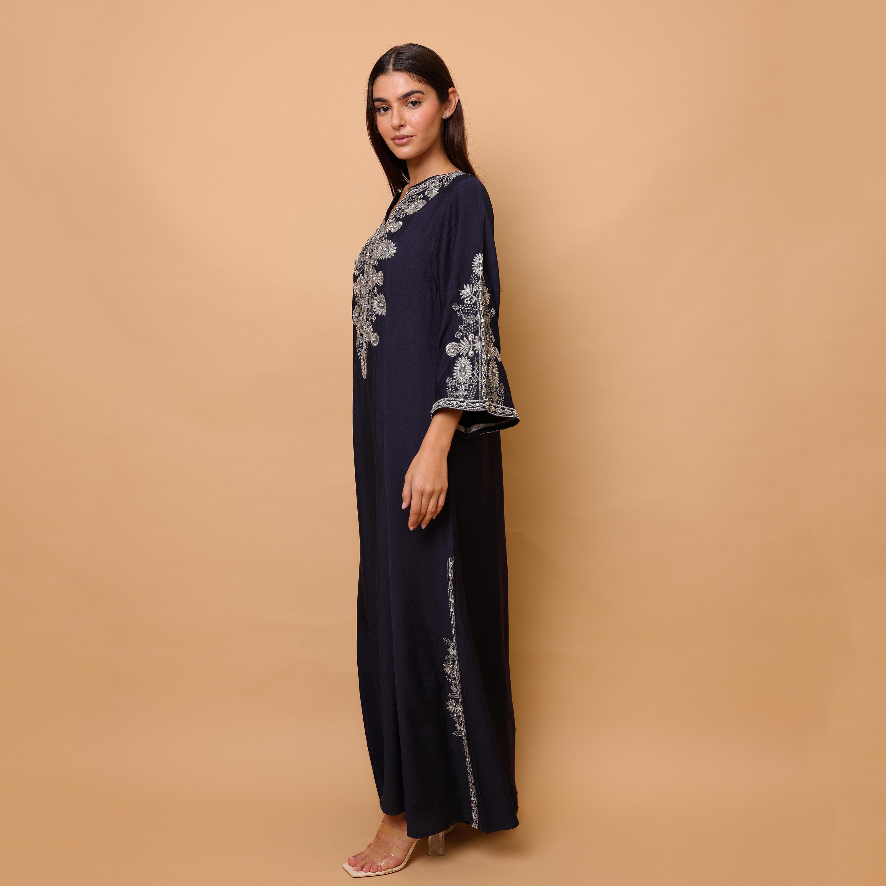 IKKXA Embroidered Yoke Wide Sleeves Women's Evening Jalabiya-women-clothing-dresses-image-3