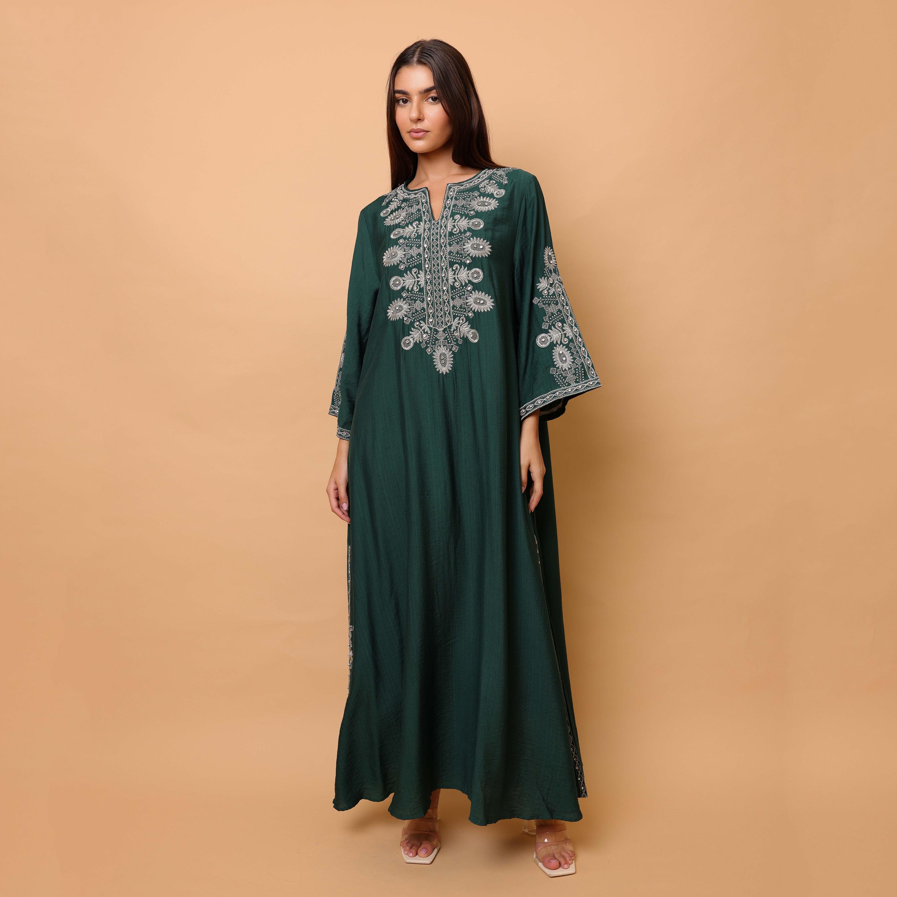IKKXA Embroidered Yoke Wide Sleeves Women's Evening Jalabiya-women-clothing-dresses-image-5