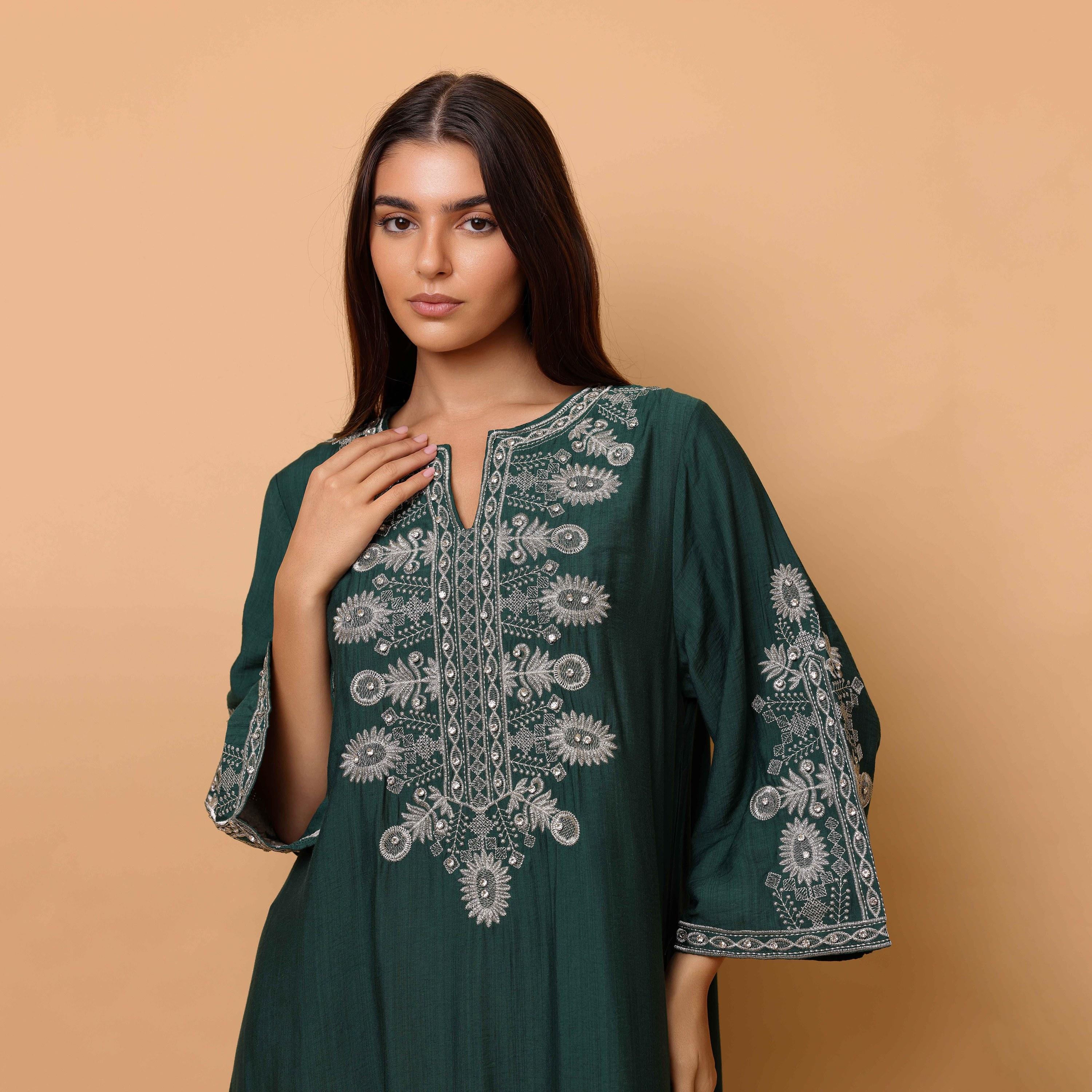 IKKXA Embroidered Yoke Wide Sleeves Women's Evening Jalabiya-women-clothing-dresses-image-2