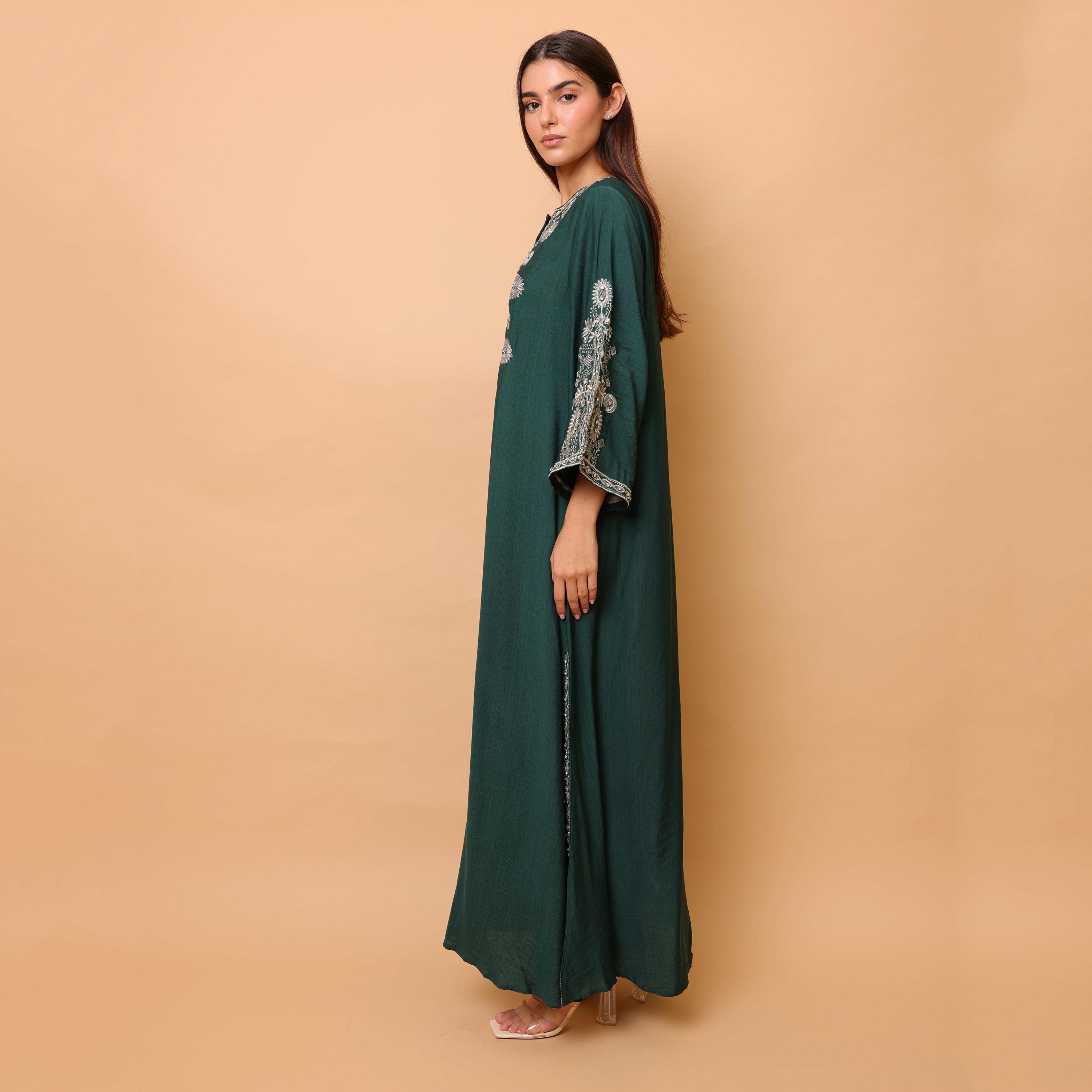 IKKXA Embroidered Yoke Wide Sleeves Women's Evening Jalabiya-women-clothing-dresses-image-3