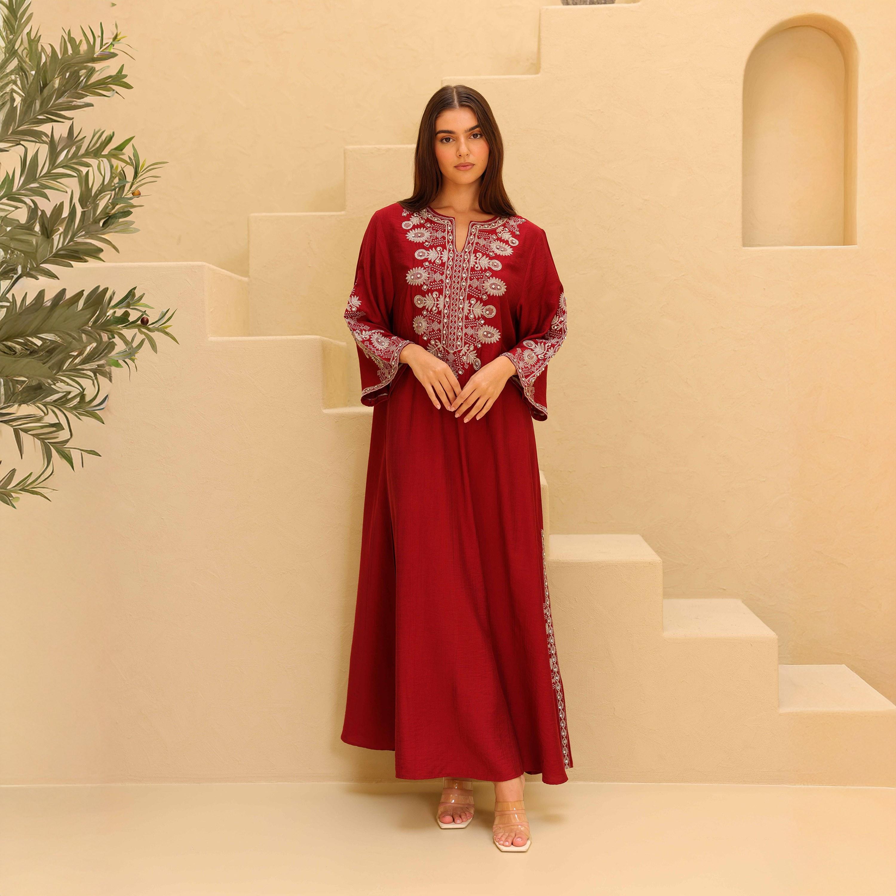 IKKXA Embroidered Yoke Wide Sleeves Women's Evening Jalabiya-women-clothing-dresses-image-9