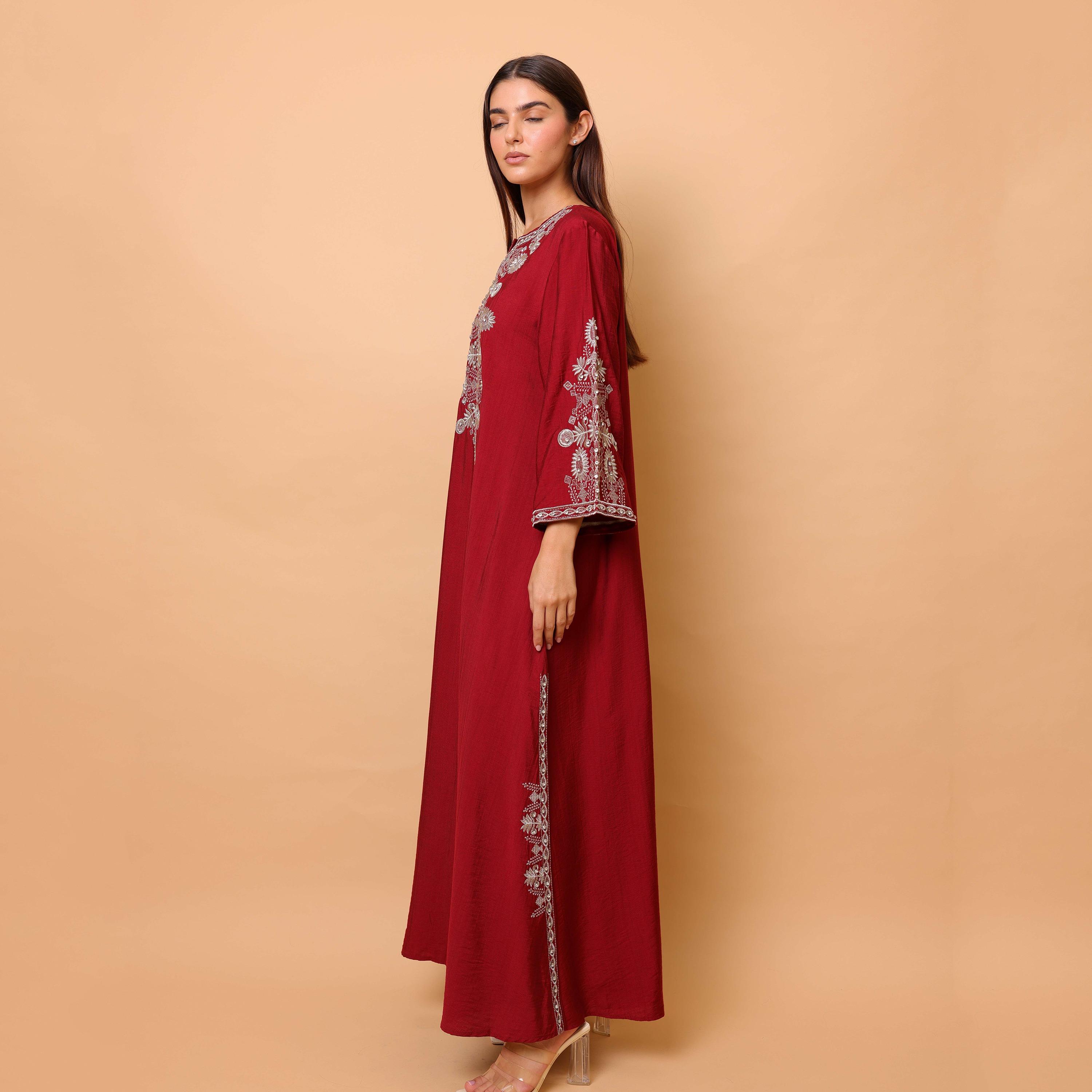 IKKXA Embroidered Yoke Wide Sleeves Women's Evening Jalabiya-women-clothing-dresses-image-11