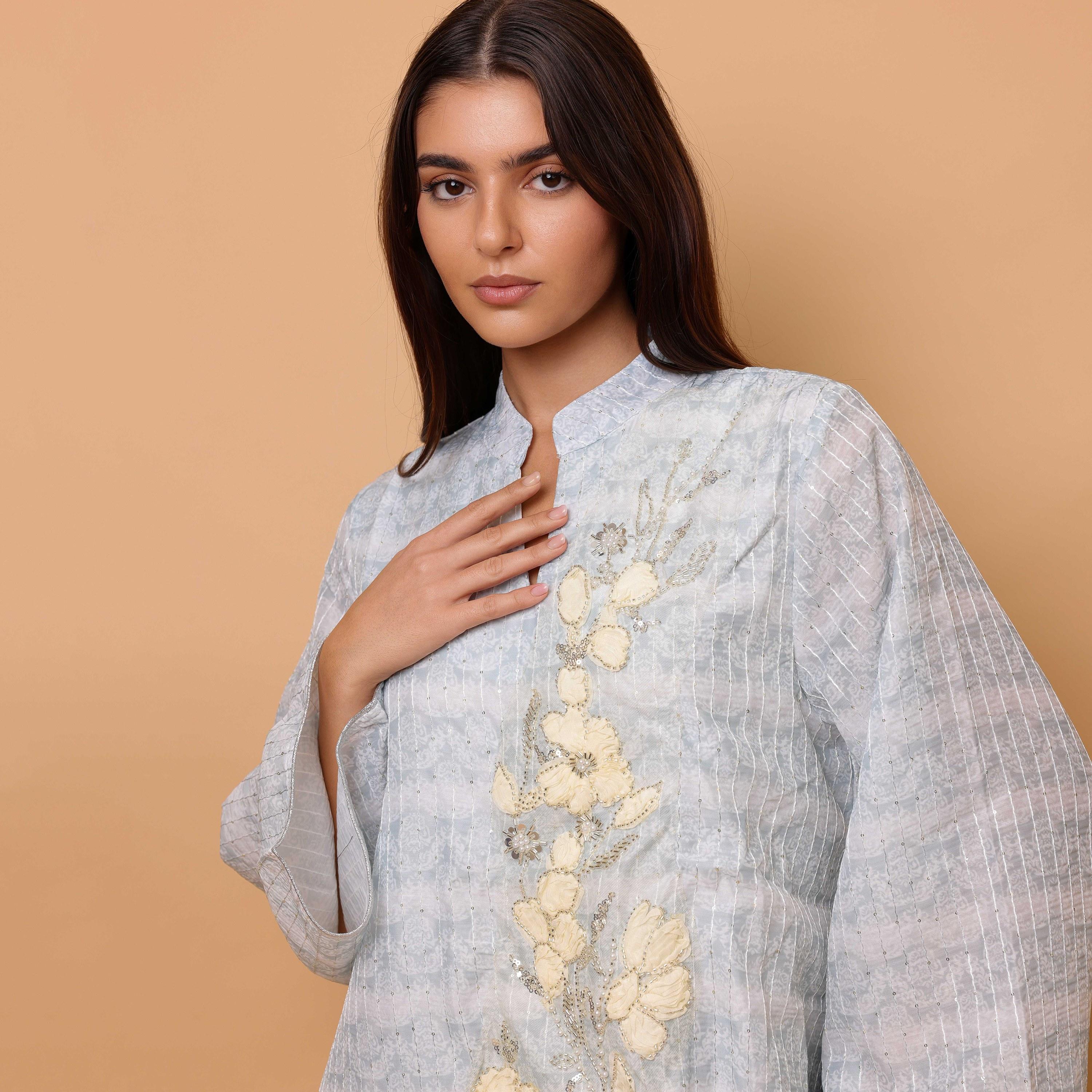IKKXA Floral Motifs & Beaded Mandarin Collar Wide Sleeves Women's Evening Jalabiya-women-arabicclothing-jalabiyas-image-8