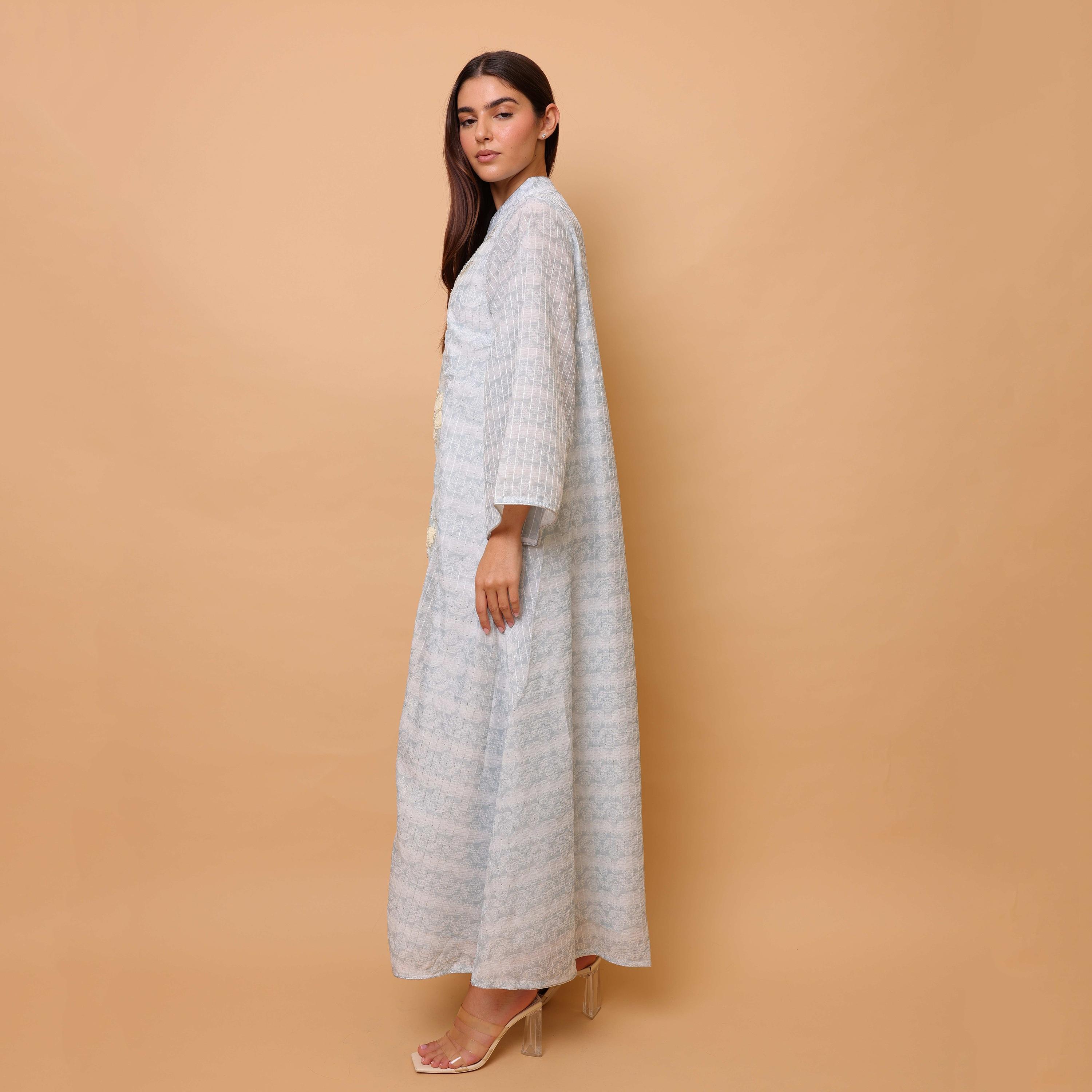 IKKXA Floral Motifs & Beaded Mandarin Collar Wide Sleeves Women's Evening Jalabiya-women-arabicclothing-jalabiyas-image-11