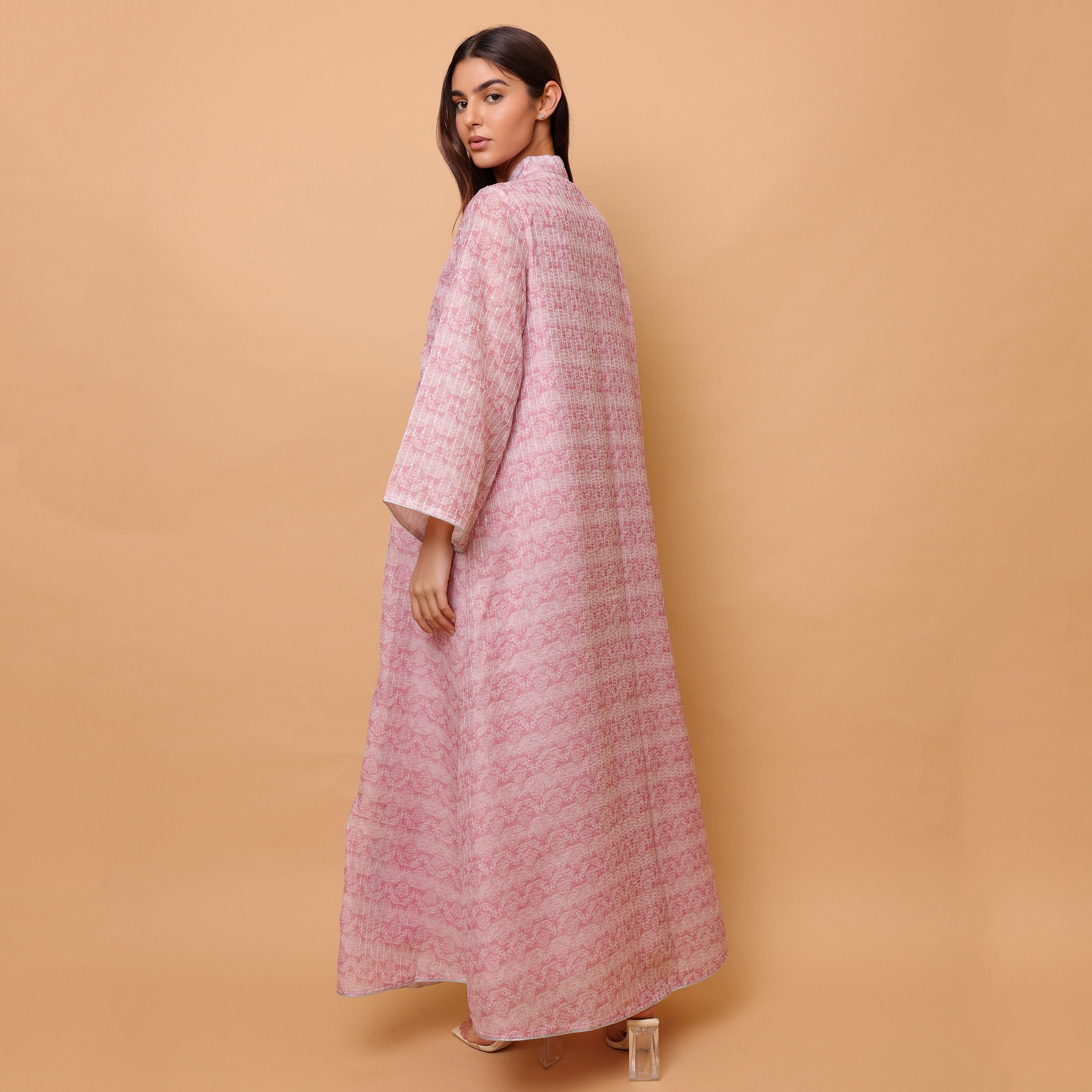 IKKXA Floral Motifs & Beaded Mandarin Collar Wide Sleeves Women's Evening Jalabiya-women-arabicclothing-jalabiyas-image-4