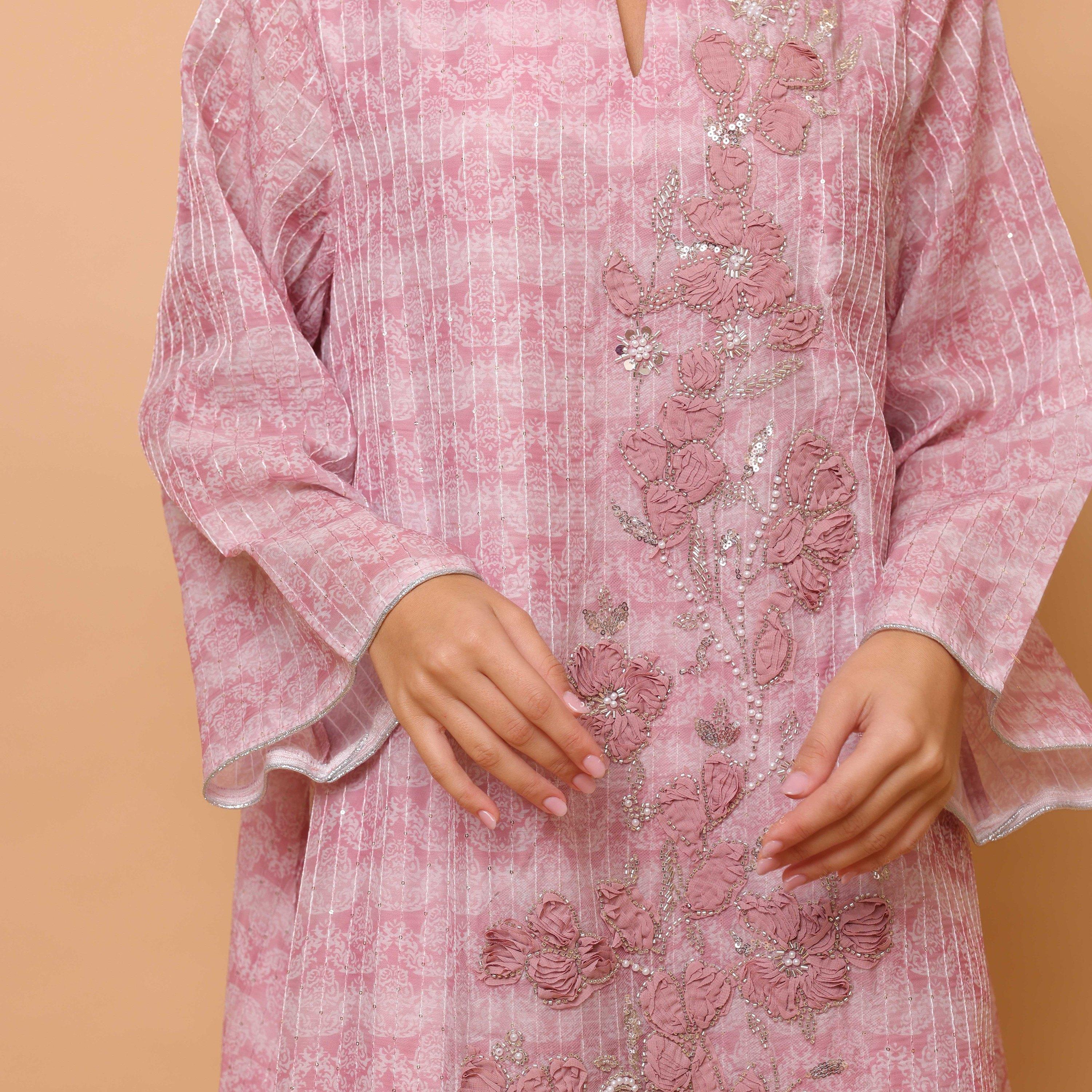 جلابية سهرة نسائية بزخارف زهور وياقة ماندارين مزينة بالخرز وأكمام واسعة من إيككسا-women-arabicclothing-jalabiyas-image-6