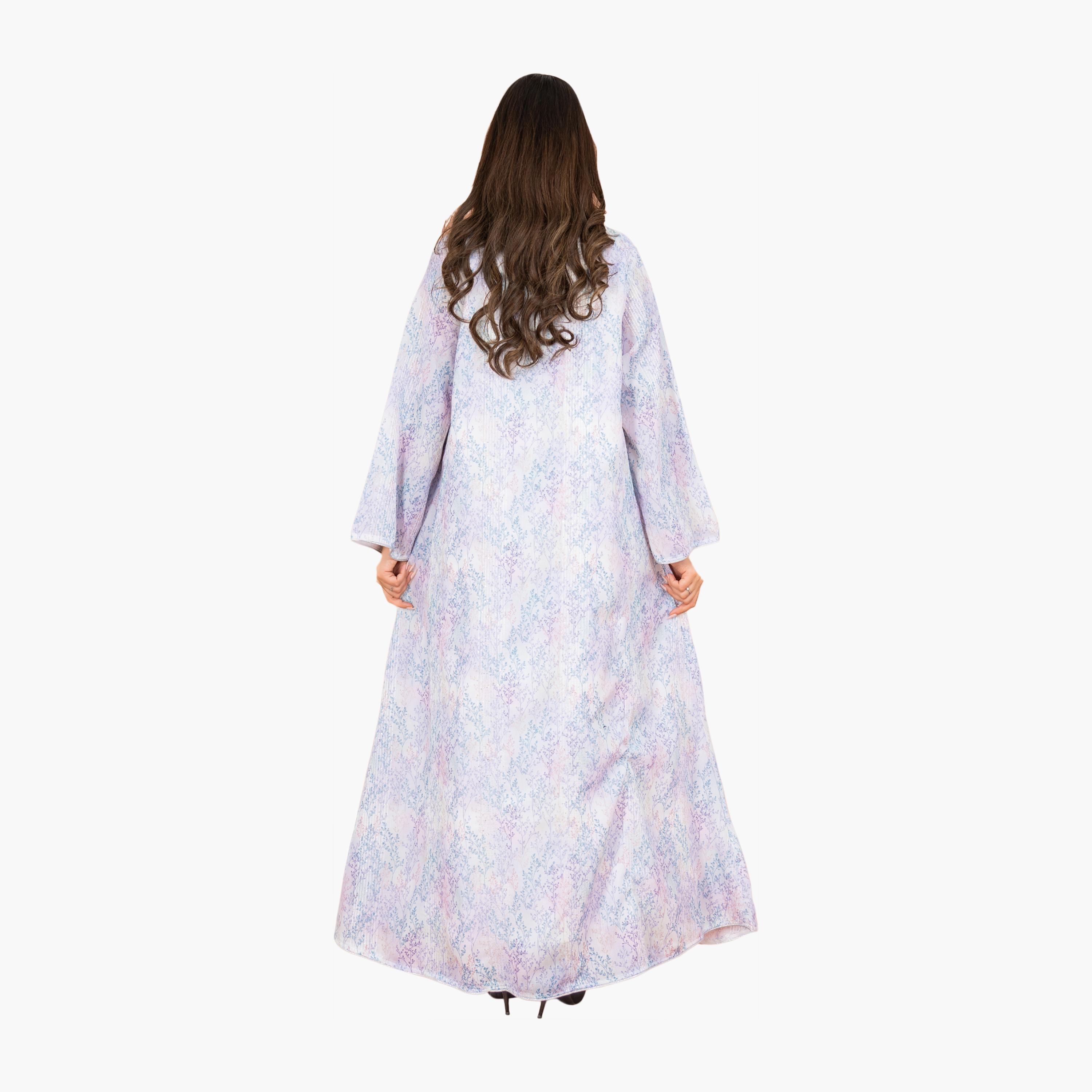 IKKXA Beaded & Vines Print Mandarin Collar Flared Sleeves Women's Evening Jalabiya-women-arabicclothing-jalabiyas-image-8