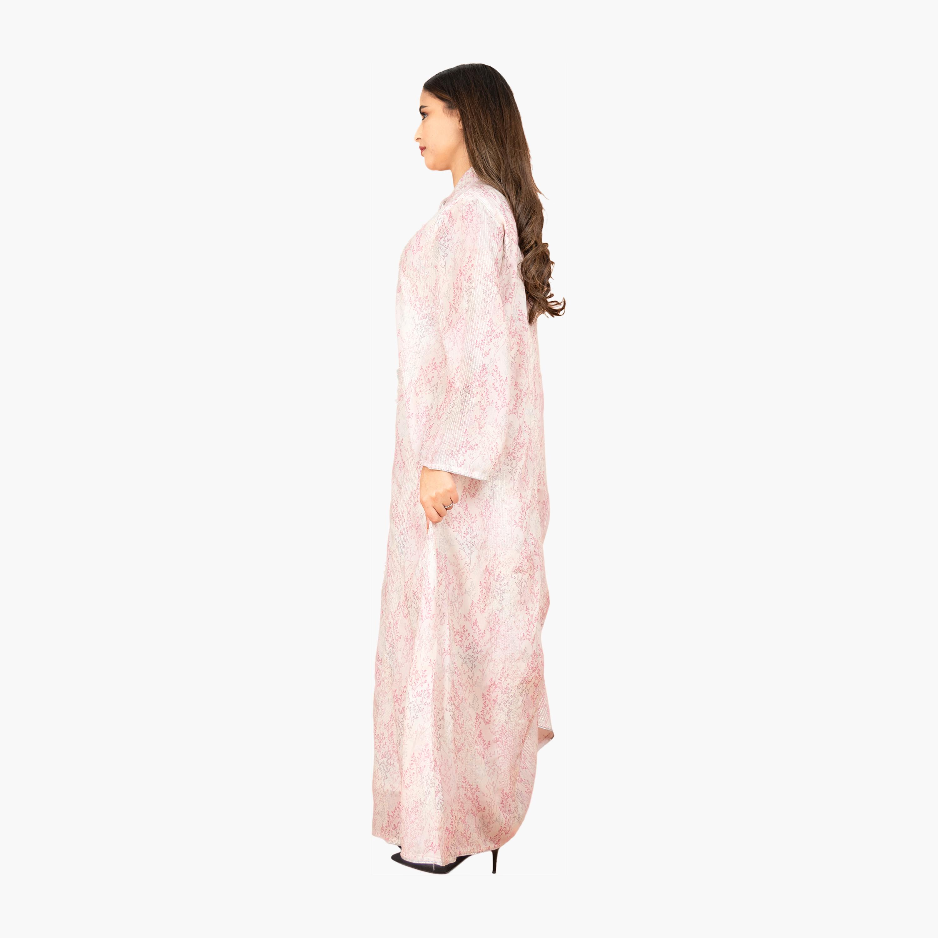 IKKXA Beaded & Vines Print Mandarin Collar Flared Sleeves Women's Evening Jalabiya-women-arabicclothing-jalabiyas-image-11