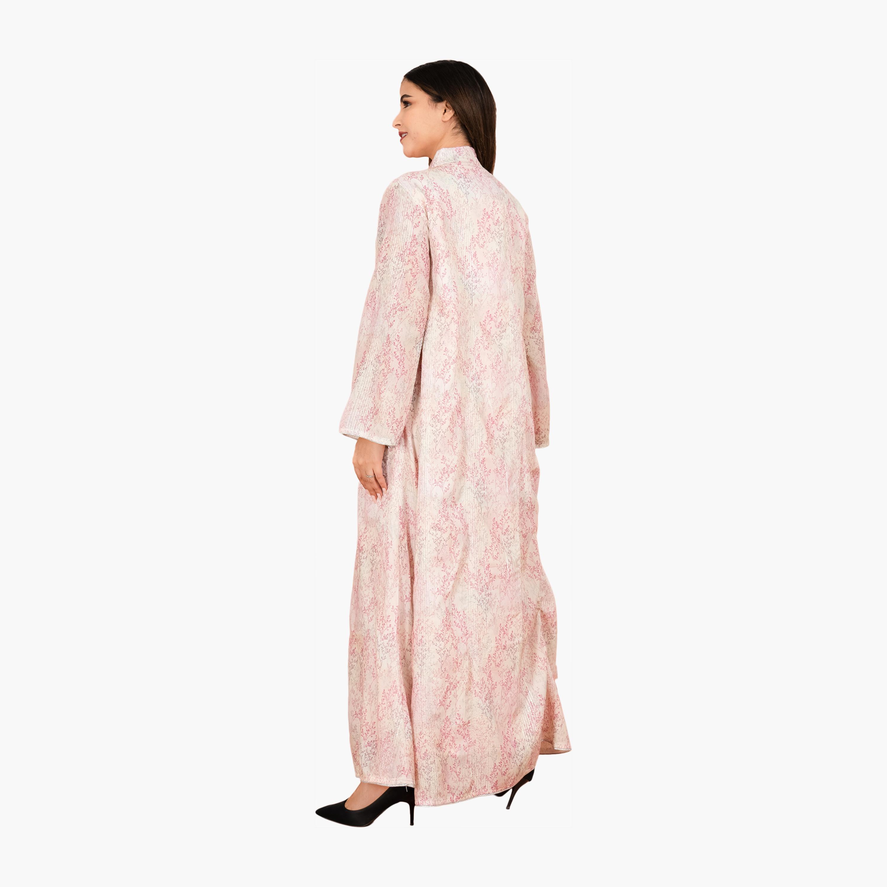 IKKXA Beaded & Vines Print Mandarin Collar Flared Sleeves Women's Evening Jalabiya-women-arabicclothing-jalabiyas-image-12