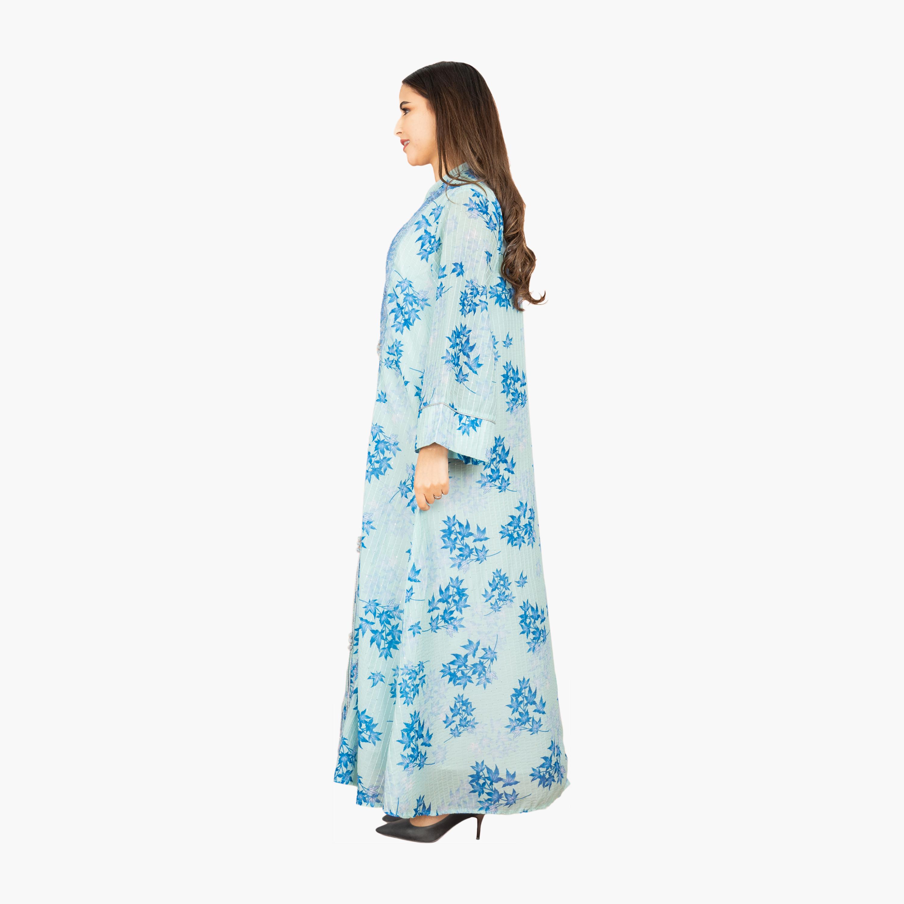 IKKXA Sequined & Beaded with Tropical Print Mandarin Collar Wide Sleeves Women's Evening Jalabiya-women-arabicclothing-jalabiyas-image-5