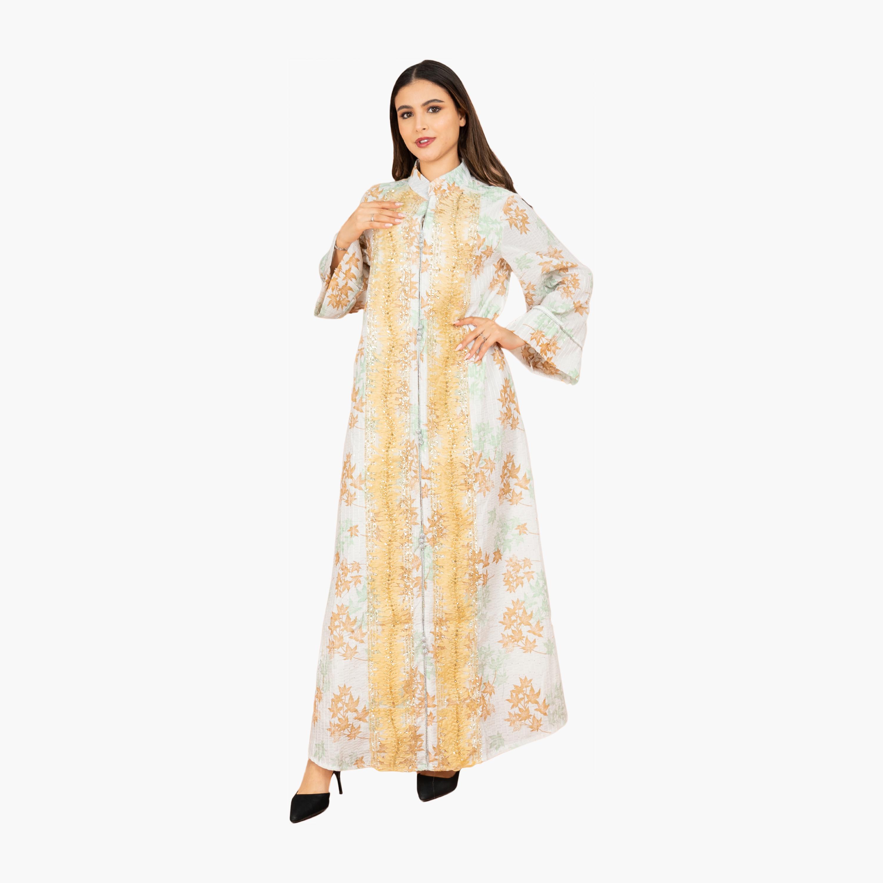 IKKXA Sequined & Beaded with Tropical Print Mandarin Collar Wide Sleeves Women's Evening Jalabiya-women-arabicclothing-jalabiyas-image-7