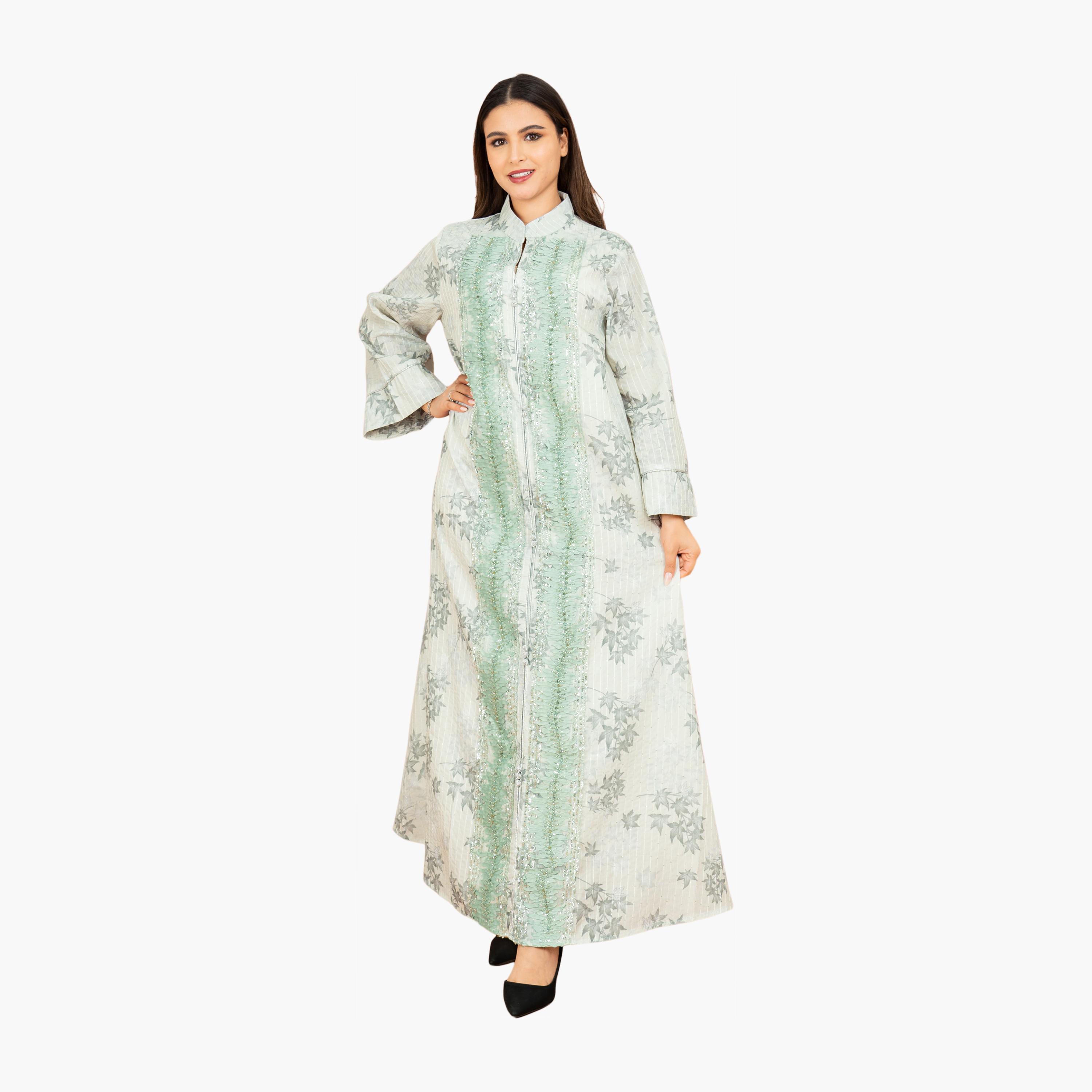 IKKXA Sequined & Beaded with Tropical Print Mandarin Collar Wide Sleeves Women's Evening Jalabiya-women-arabicclothing-jalabiyas-image-11