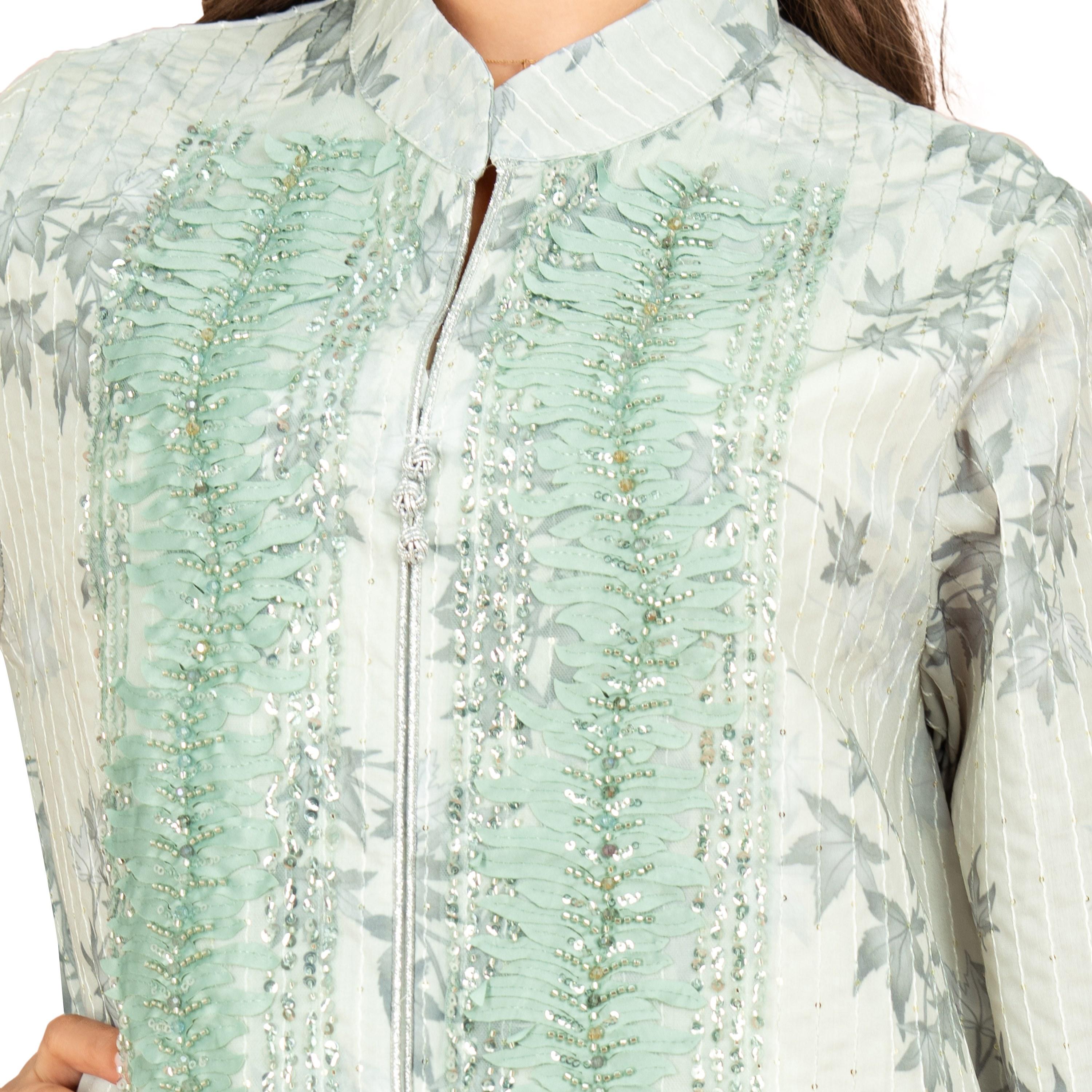 IKKXA Sequined & Beaded with Tropical Print Mandarin Collar Wide Sleeves Women's Evening Jalabiya-women-arabicclothing-jalabiyas-image-12