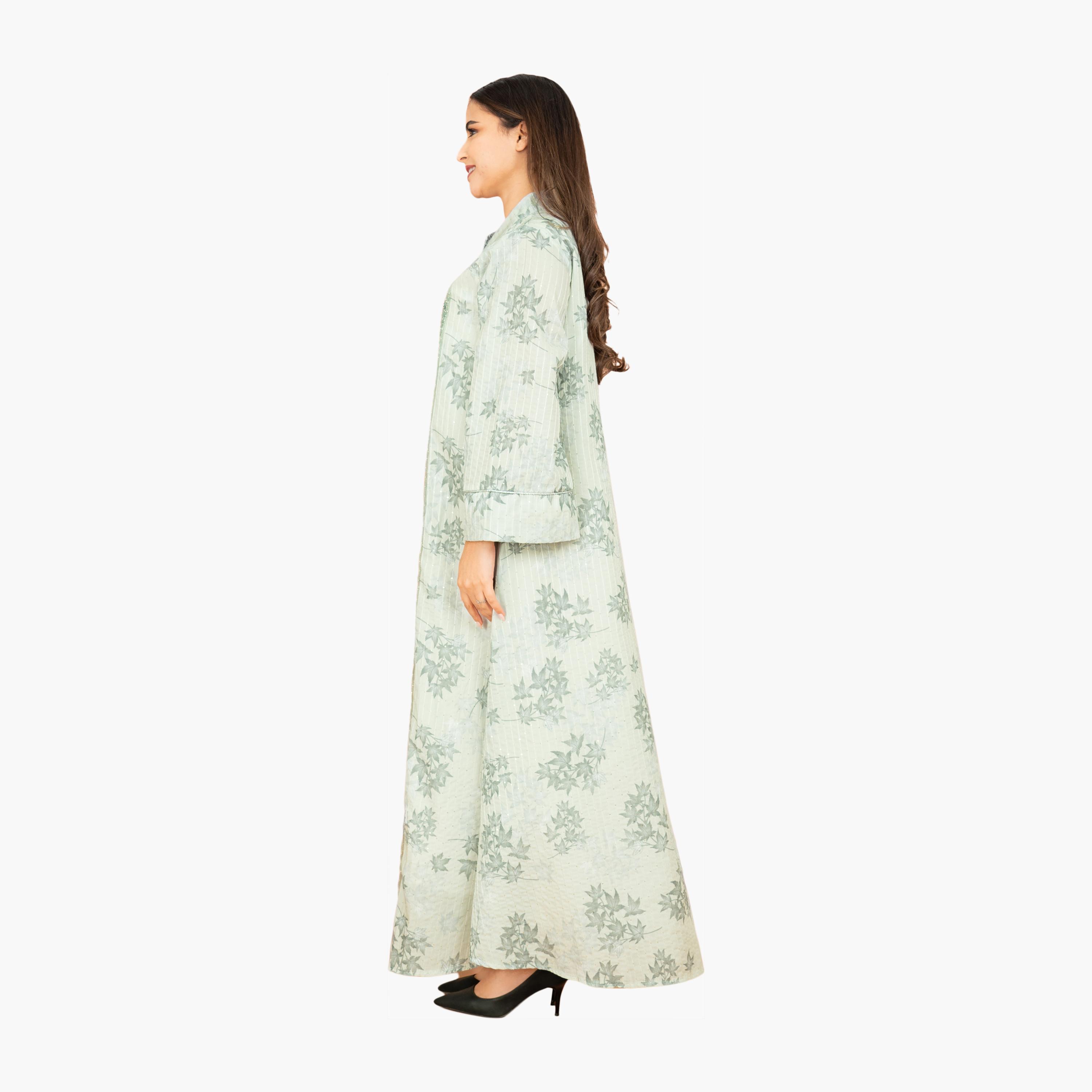 IKKXA Sequined & Beaded with Tropical Print Mandarin Collar Wide Sleeves Women's Evening Jalabiya-women-arabicclothing-jalabiyas-image-1