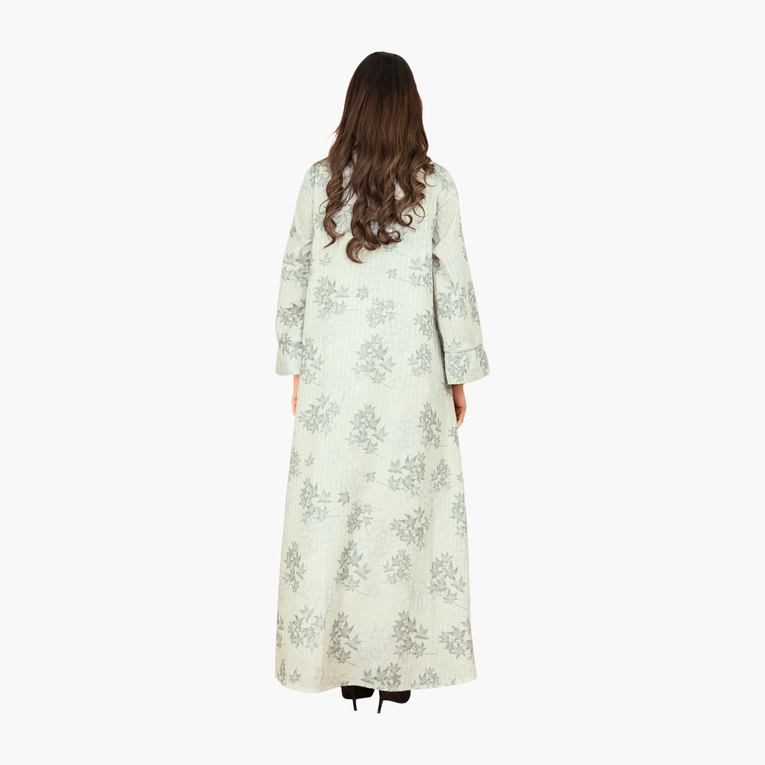 IKKXA Sequined & Beaded with Tropical Print Mandarin Collar Wide Sleeves Women's Evening Jalabiya-women-arabicclothing-jalabiyas-image-2