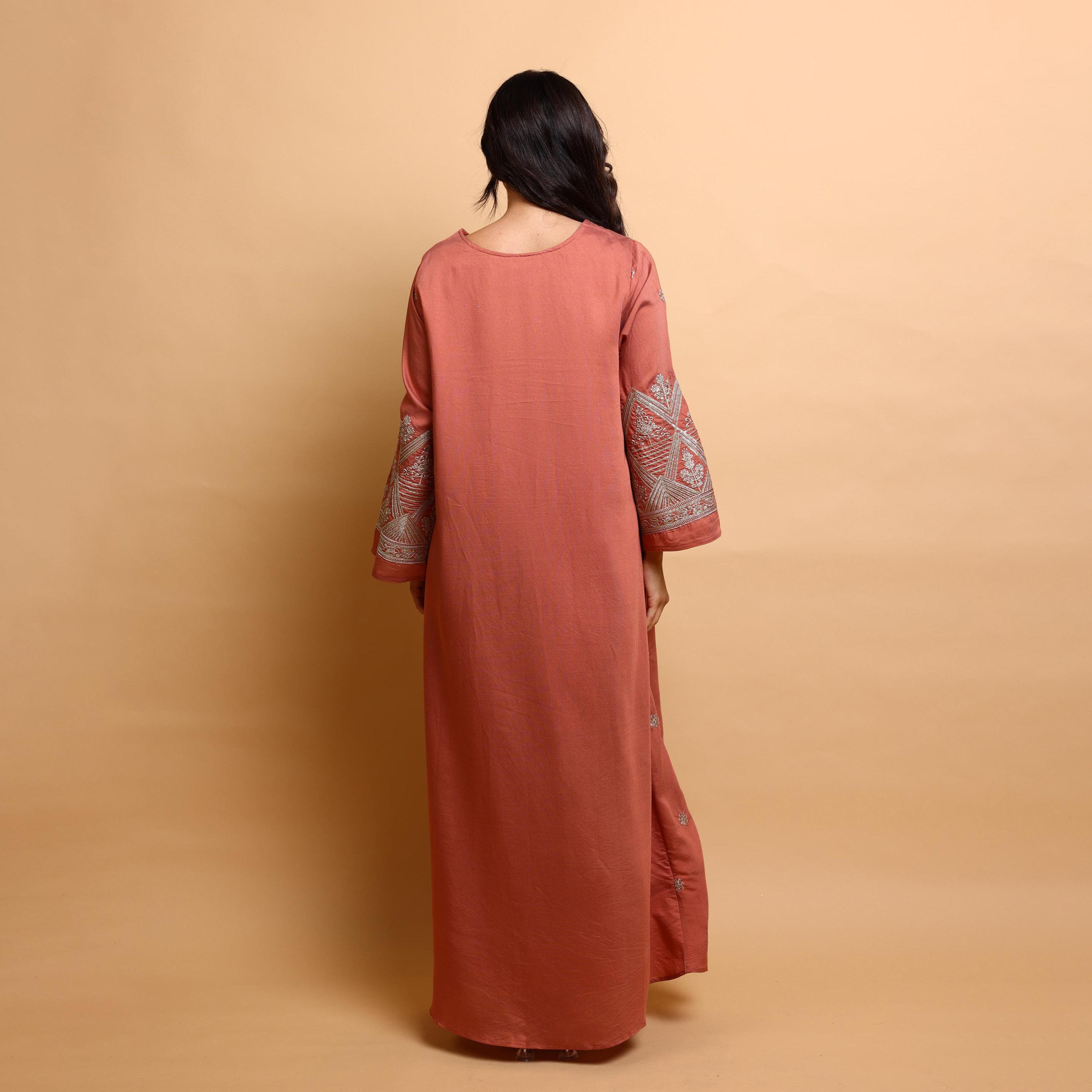 جلابية سهرة نسائية بتطريز وأكمام واسعة من إكسا-women-arabicclothing-jalabiyas-image-5