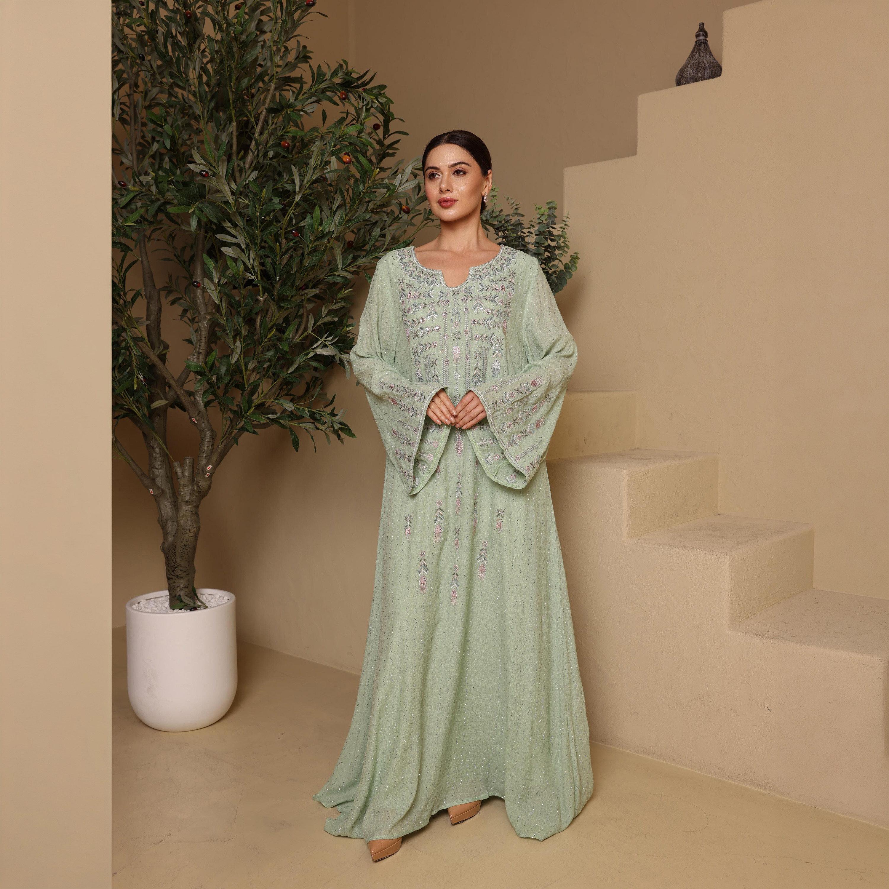 IKKXA Embroidered Flared Sleeves Women's Evening Jalabiya-women-arabicclothing-jalabiyas-image-1
