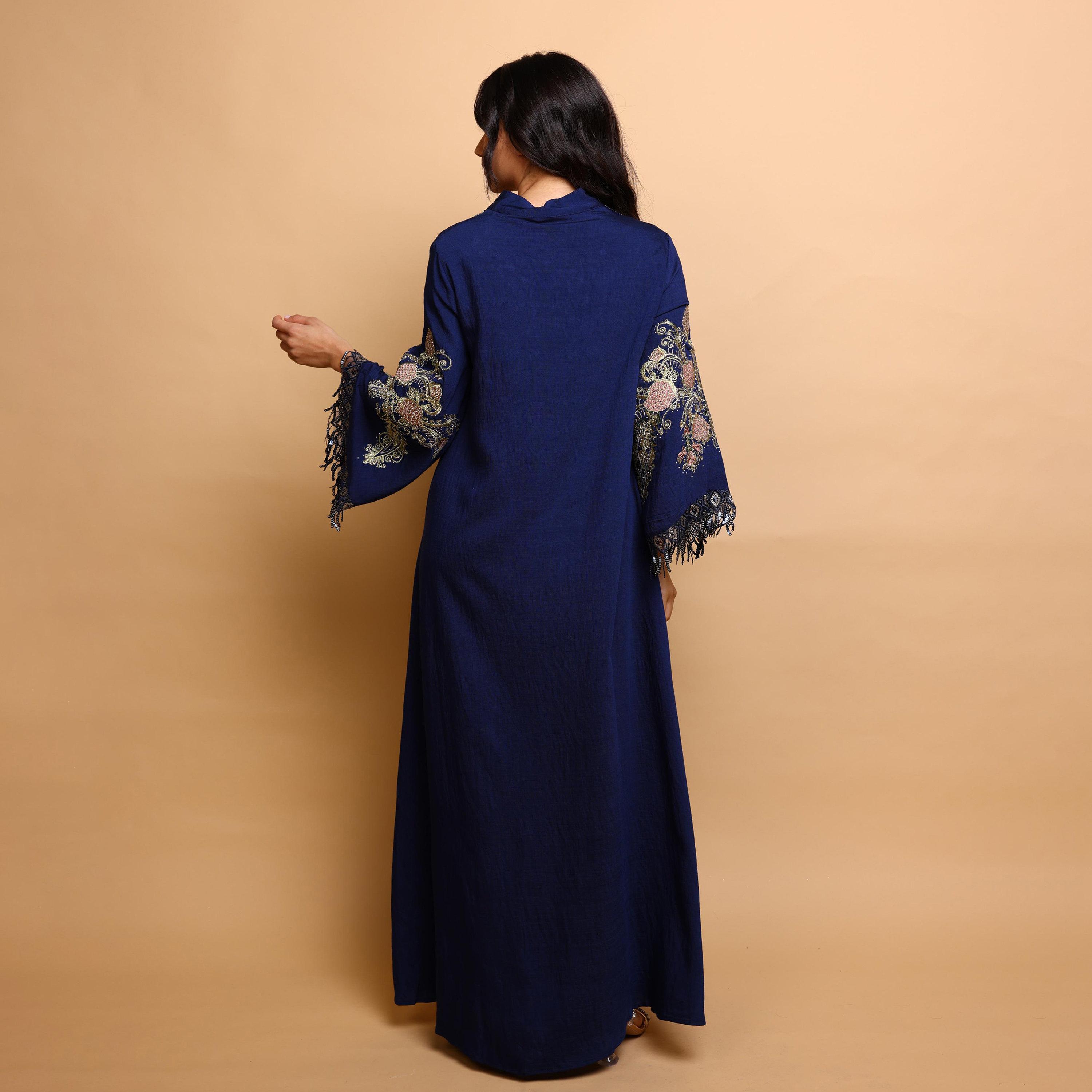 IKKXA Floral Embroidered Mandarin Collar Flared Sleeves Women's Evening Jalabiya-women-arabicclothing-jalabiyas-image-4
