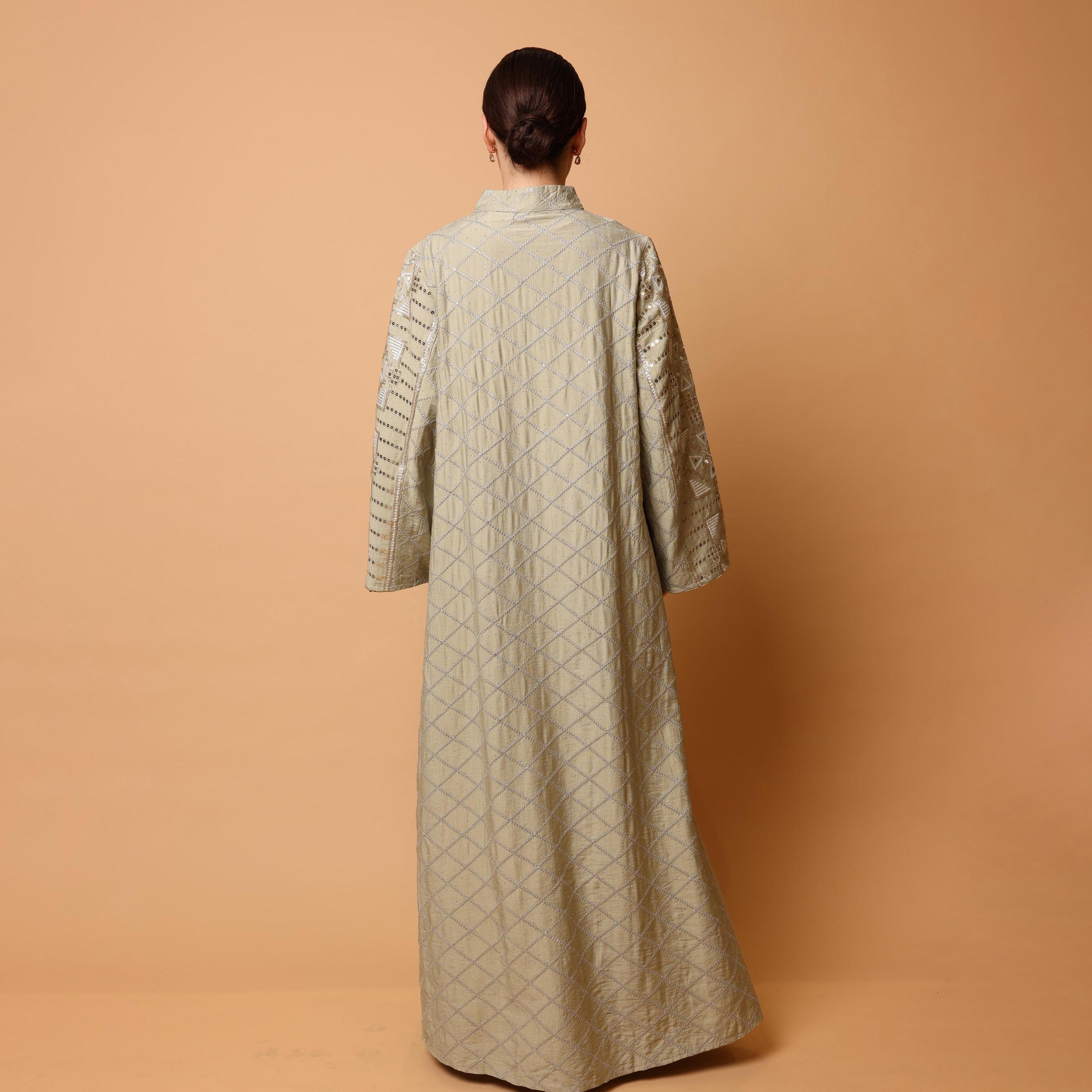 IKKXA Geometric Embroidered Mandarin Collar Wide Sleeves Women's Evening Jalabiya-women-arabicclothing-jalabiyas-image-5