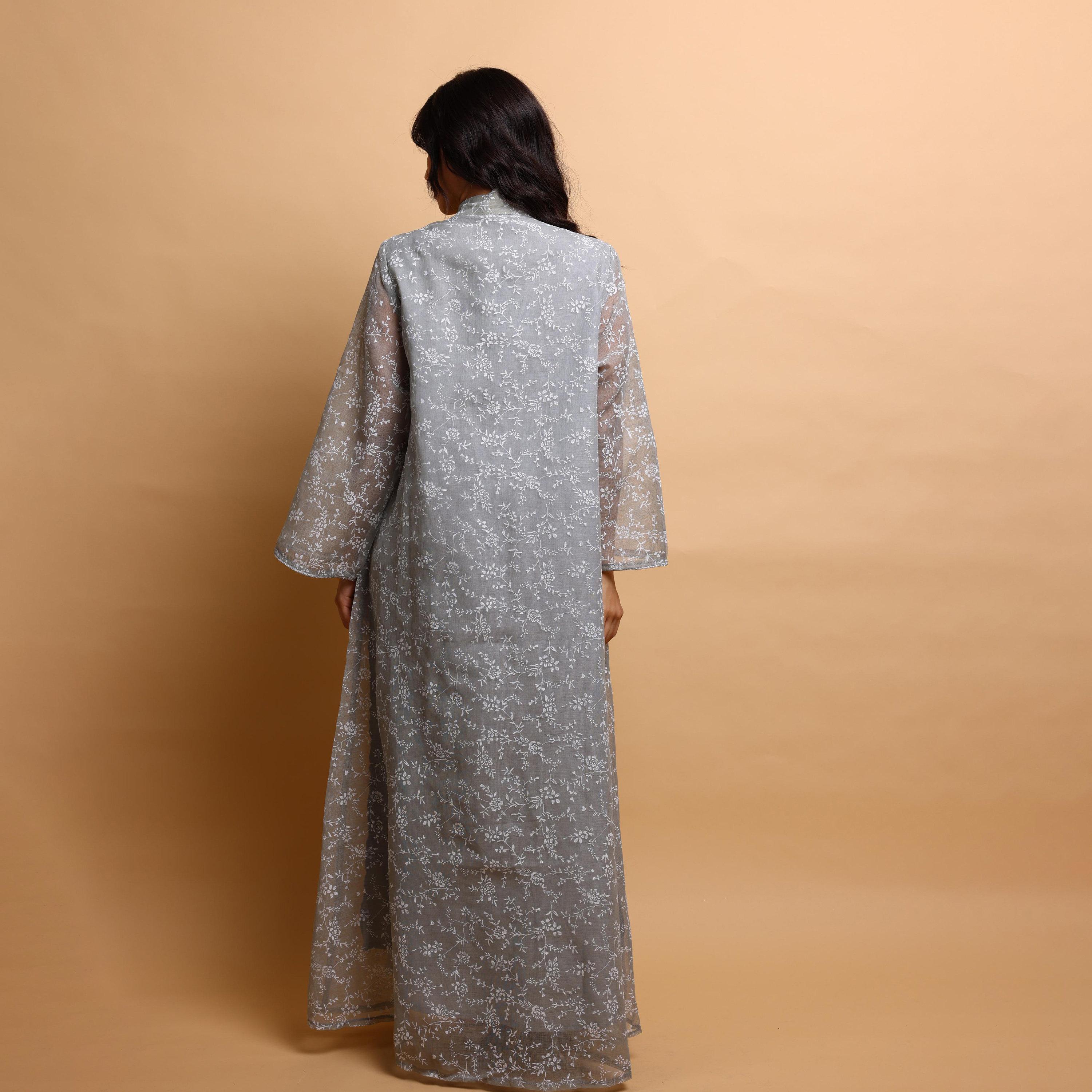 IKKXA Floral Print & Sequined Mandarin Collar Wide Sleeves Women's Evening Jalabiya-women-arabicclothing-jalabiyas-image-4