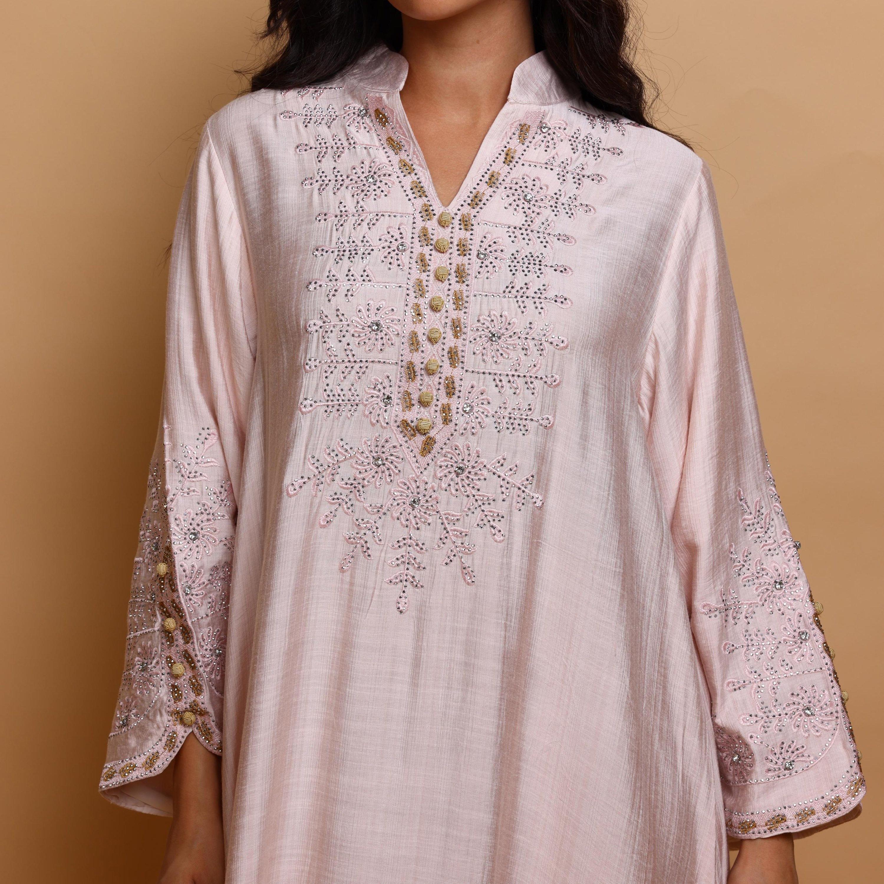IKKXA Floral Embroidered Mandarin Collar Flared Sleeves Women's Evening Jalabiya-women-arabicclothing-jalabiyas-image-2