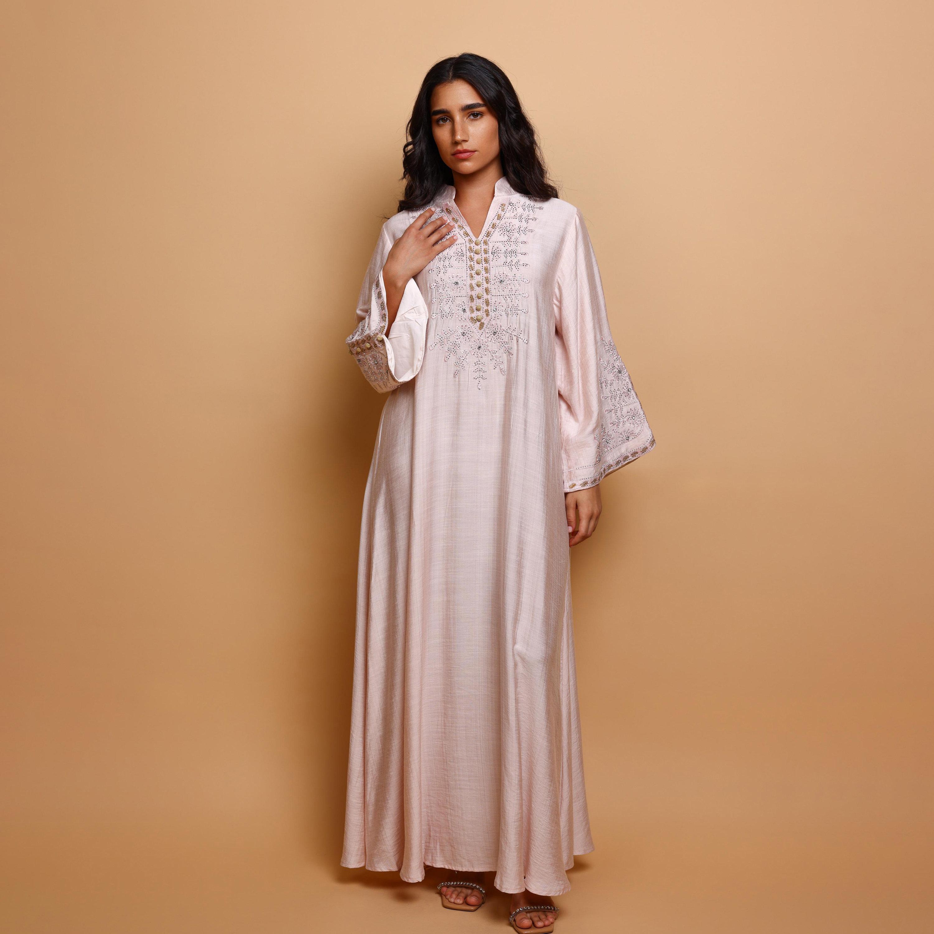 IKKXA Floral Embroidered Mandarin Collar Flared Sleeves Women's Evening Jalabiya-women-arabicclothing-jalabiyas-image-3