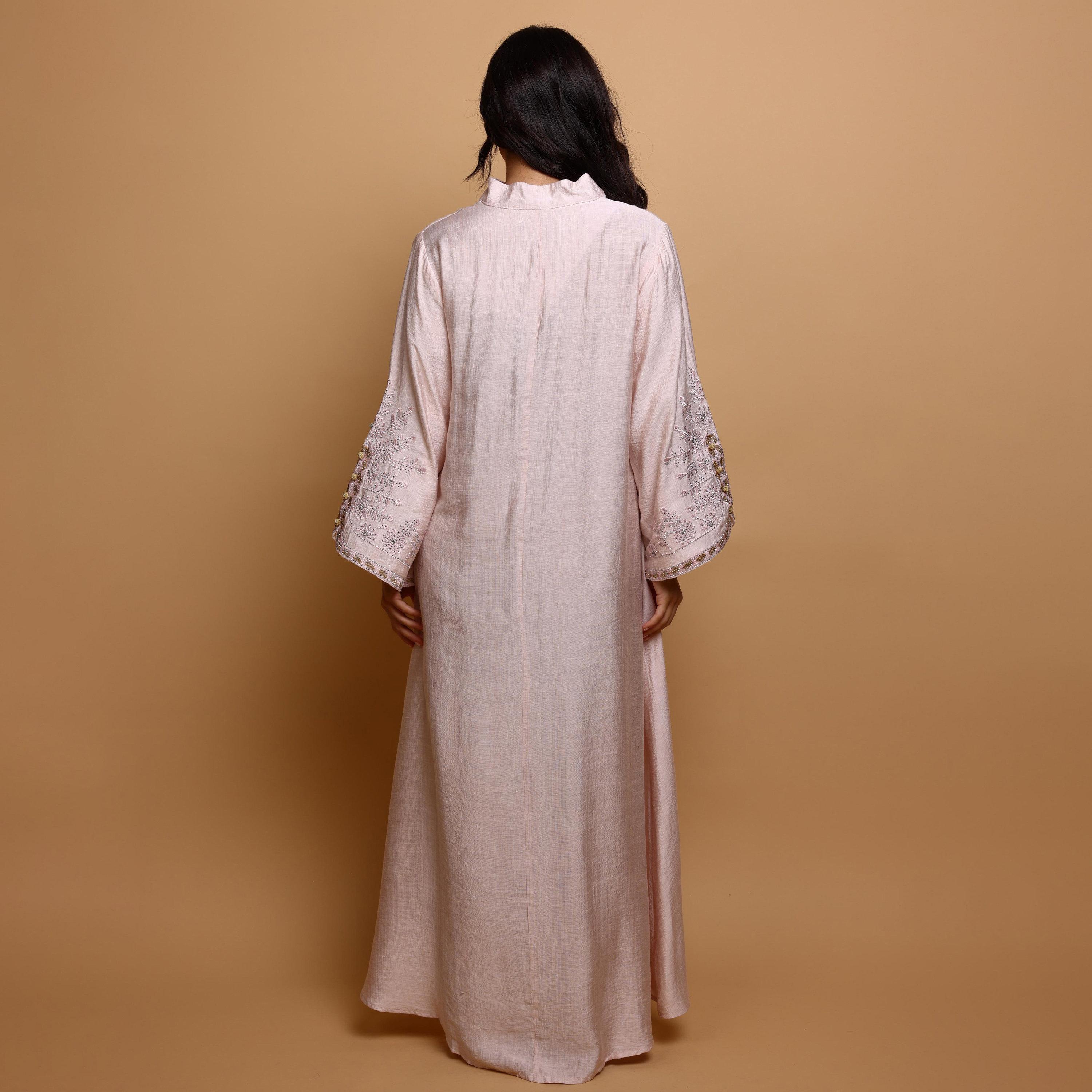 IKKXA Floral Embroidered Mandarin Collar Flared Sleeves Women's Evening Jalabiya-women-arabicclothing-jalabiyas-image-4