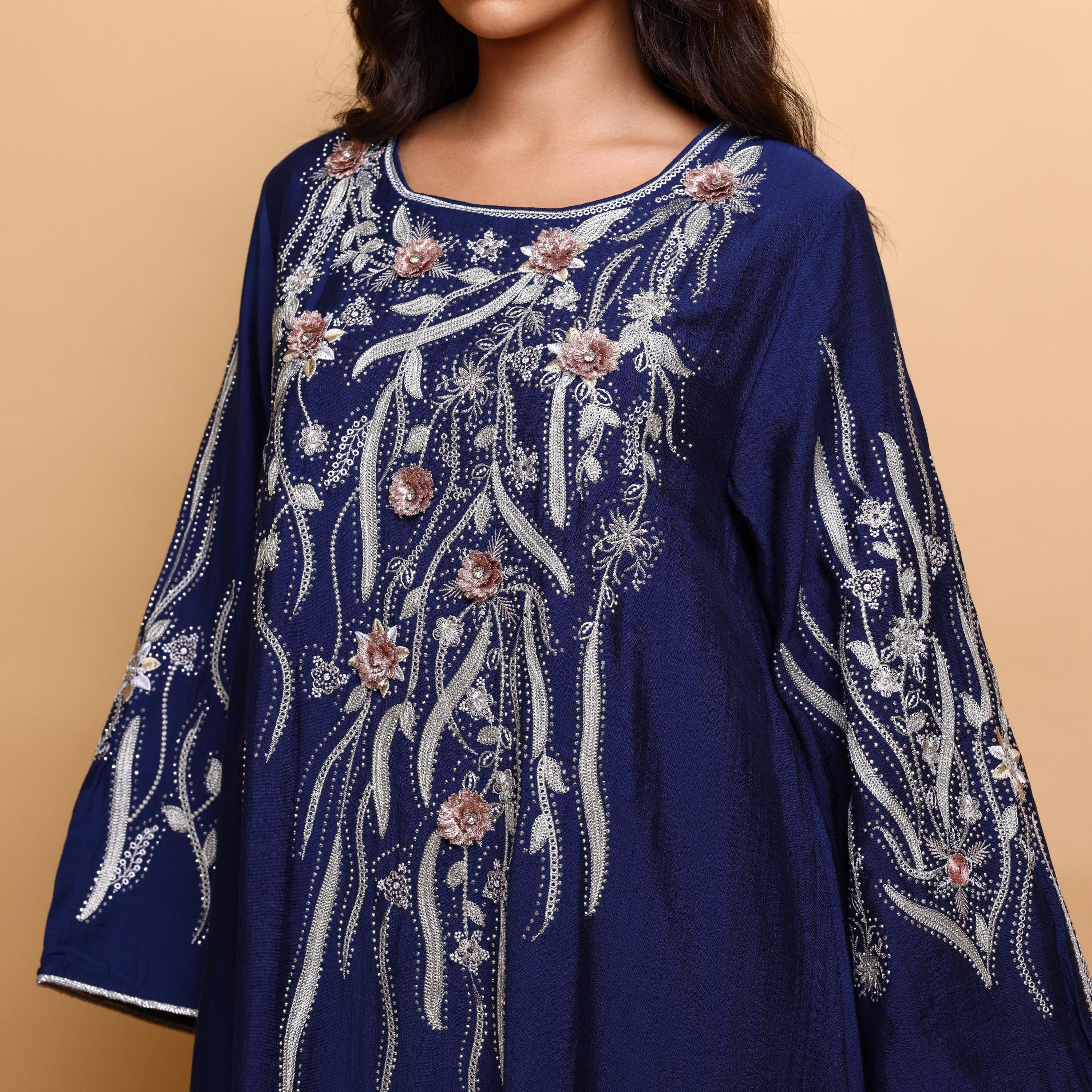 جلابية سهرة نسائية بتطريز زهور وأكمام واسعة من إكسا-women-arabicclothing-jalabiyas-image-2