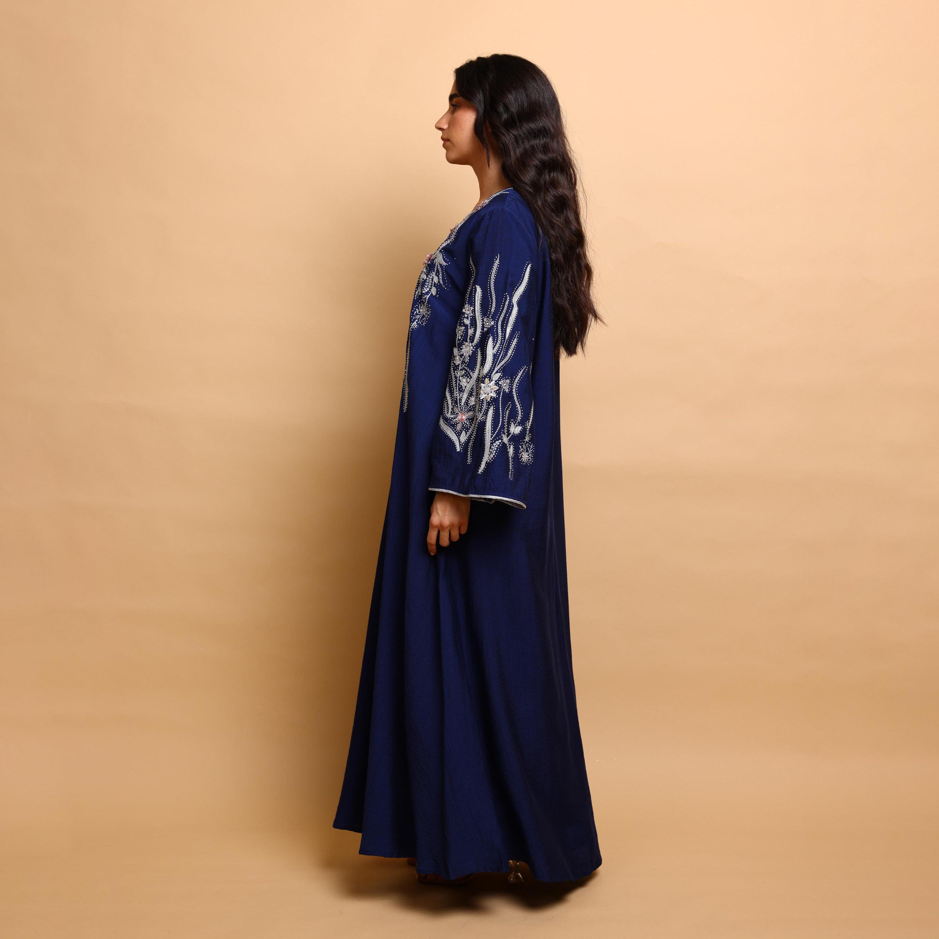 جلابية سهرة نسائية بتطريز زهور وأكمام واسعة من إكسا-women-arabicclothing-jalabiyas-image-4