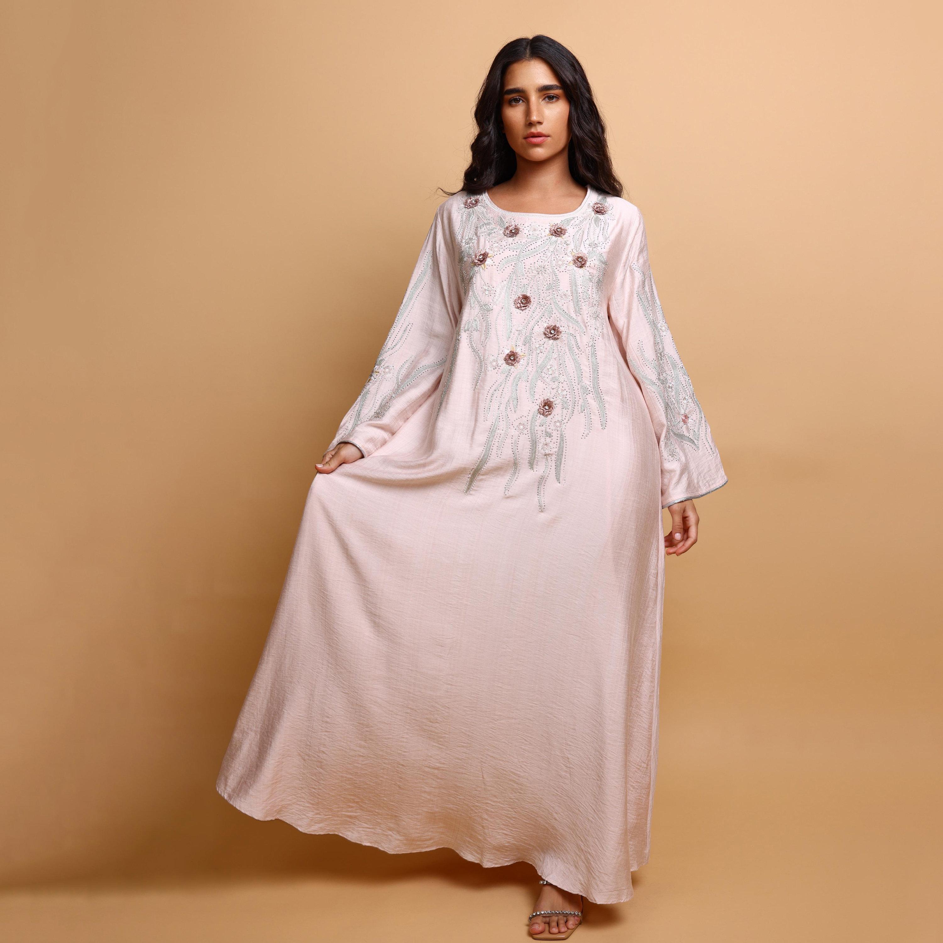 IKKXA Floral Embroidered Wide Sleeves Women's Evening Jalabiya-women-arabicclothing-jalabiyas-image-1