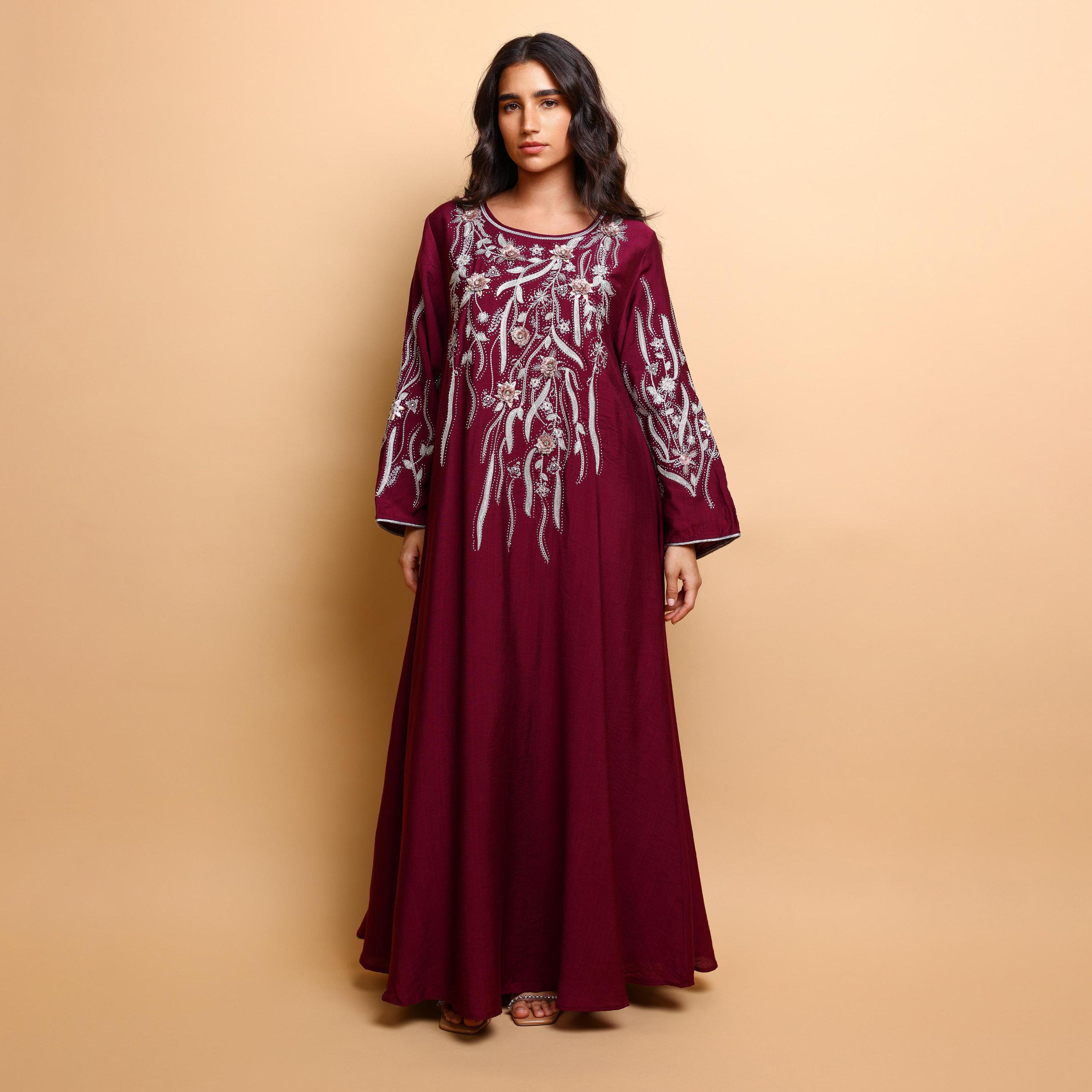 IKKXA Floral Embroidered Wide Sleeves Women's Evening Jalabiya-women-arabicclothing-jalabiyas-image-3