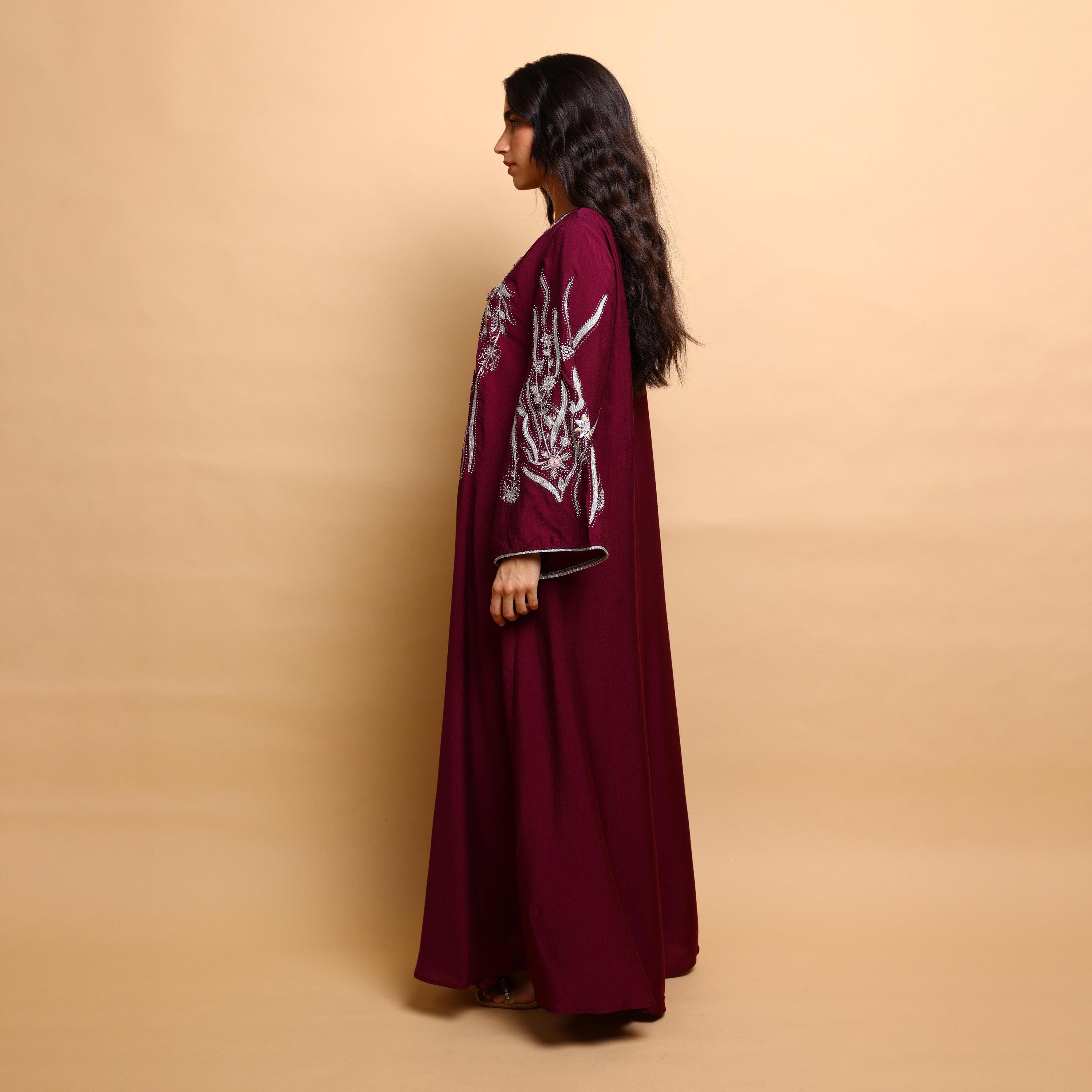 IKKXA Floral Embroidered Wide Sleeves Women's Evening Jalabiya-women-arabicclothing-jalabiyas-image-4