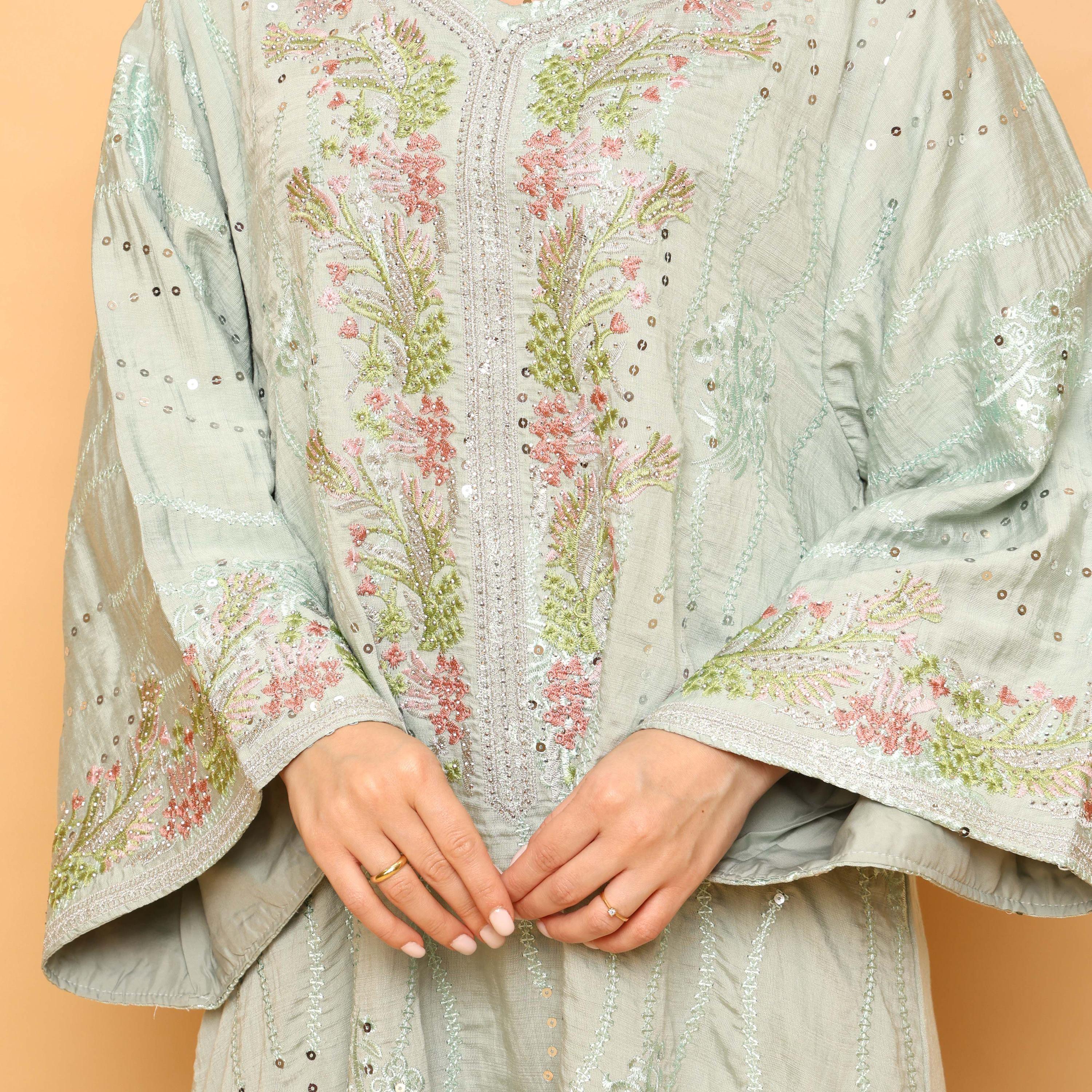 IKKXA Embroidered & Sequined Wide Sleeves Women's Evening Jalabiya-women-arabicclothing-jalabiyas-image-2
