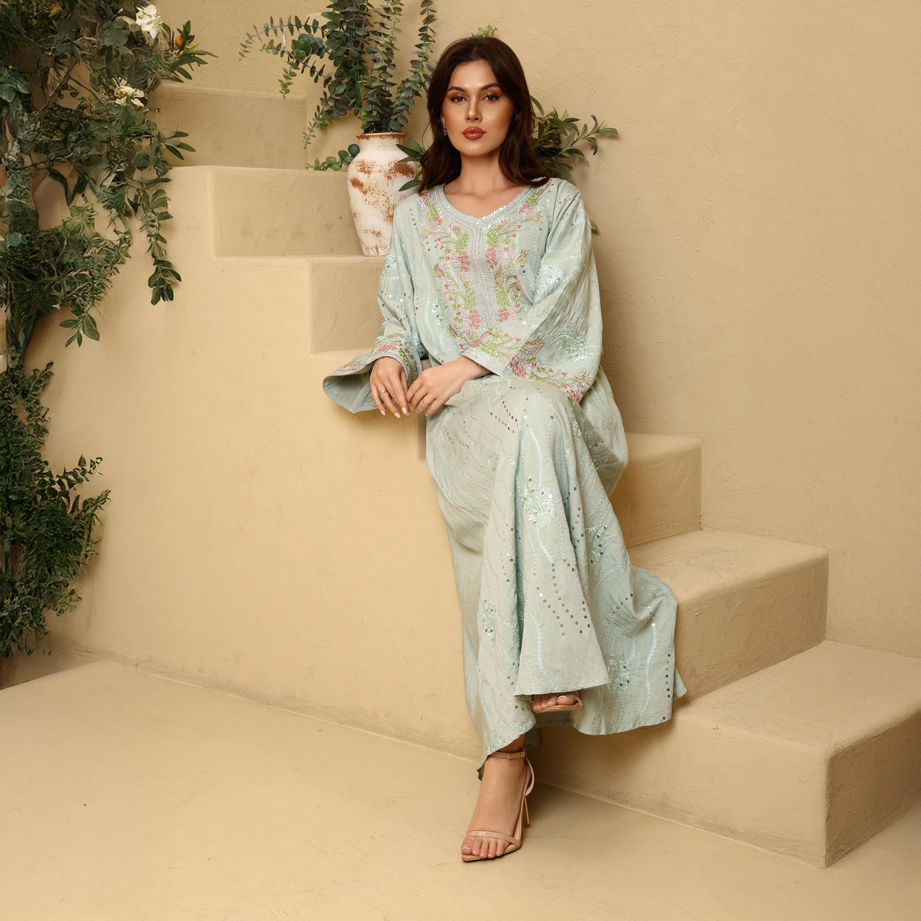 IKKXA Embroidered & Sequined Wide Sleeves Women's Evening Jalabiya-women-arabicclothing-jalabiyas-image-3