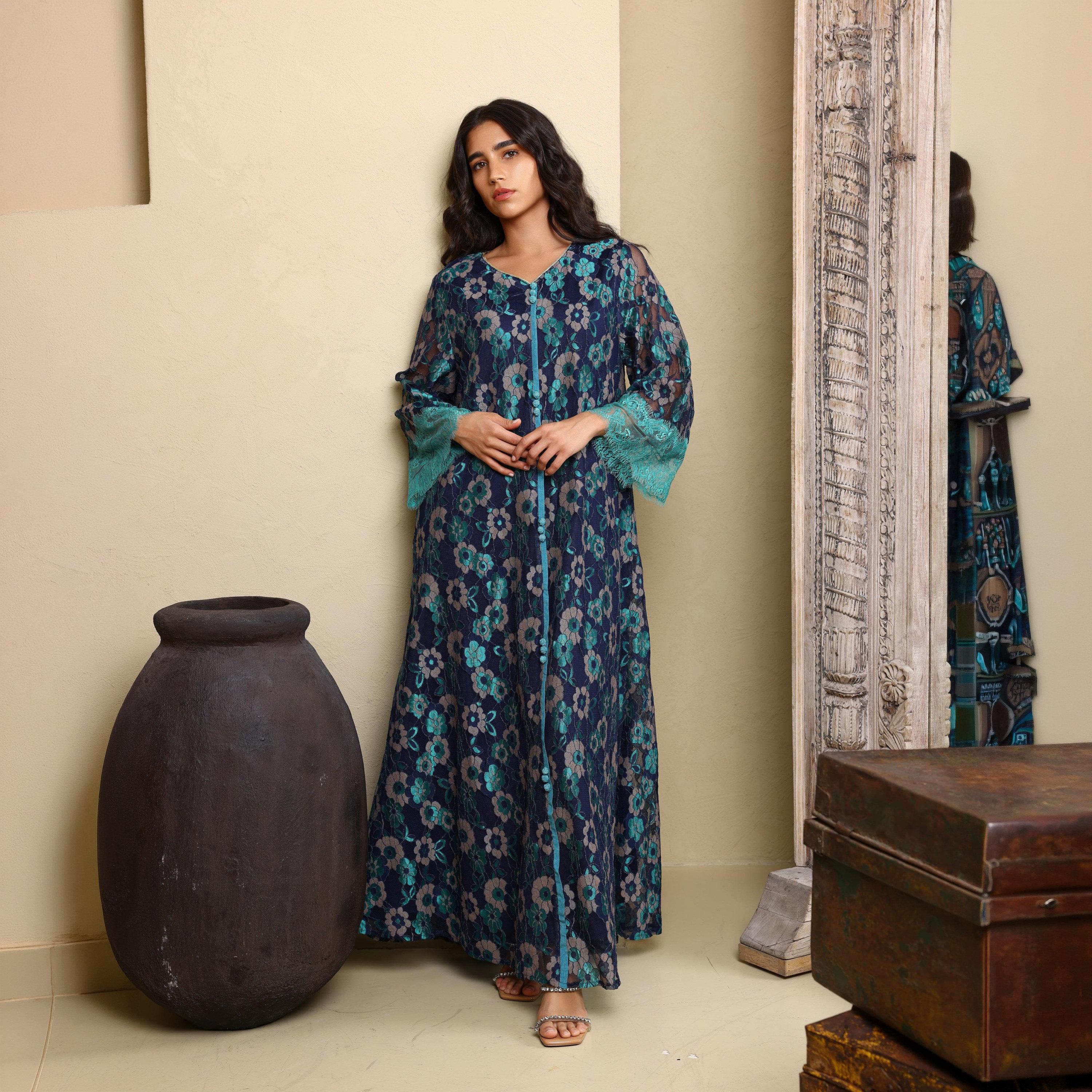 IKKXA Floral Lace Wide Sleeves Women's Evening Jalabiya-women-clothing-dresses-image-1