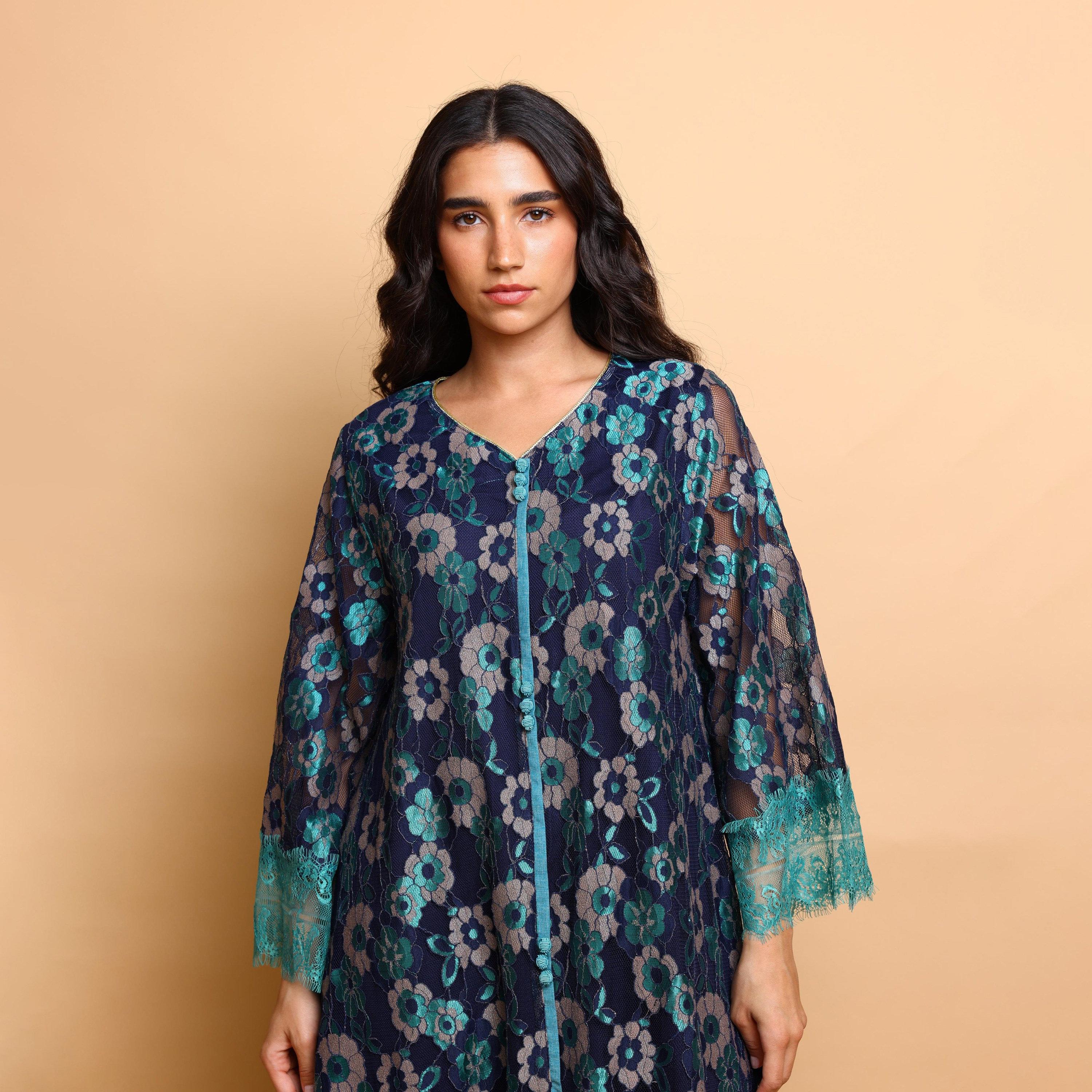 IKKXA Floral Lace Wide Sleeves Women's Evening Jalabiya-women-clothing-dresses-image-2