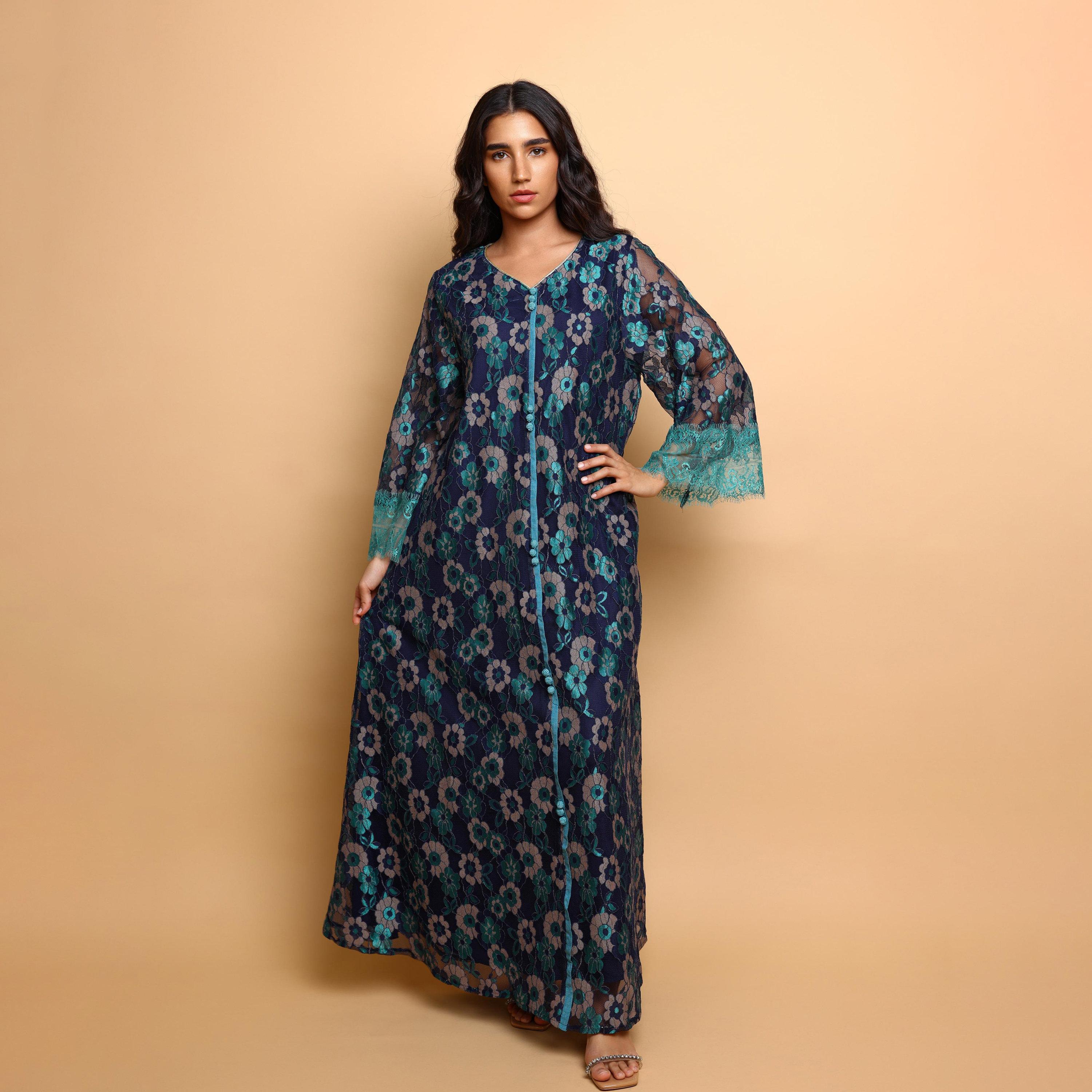 IKKXA Floral Lace Wide Sleeves Women's Evening Jalabiya-women-clothing-dresses-image-3