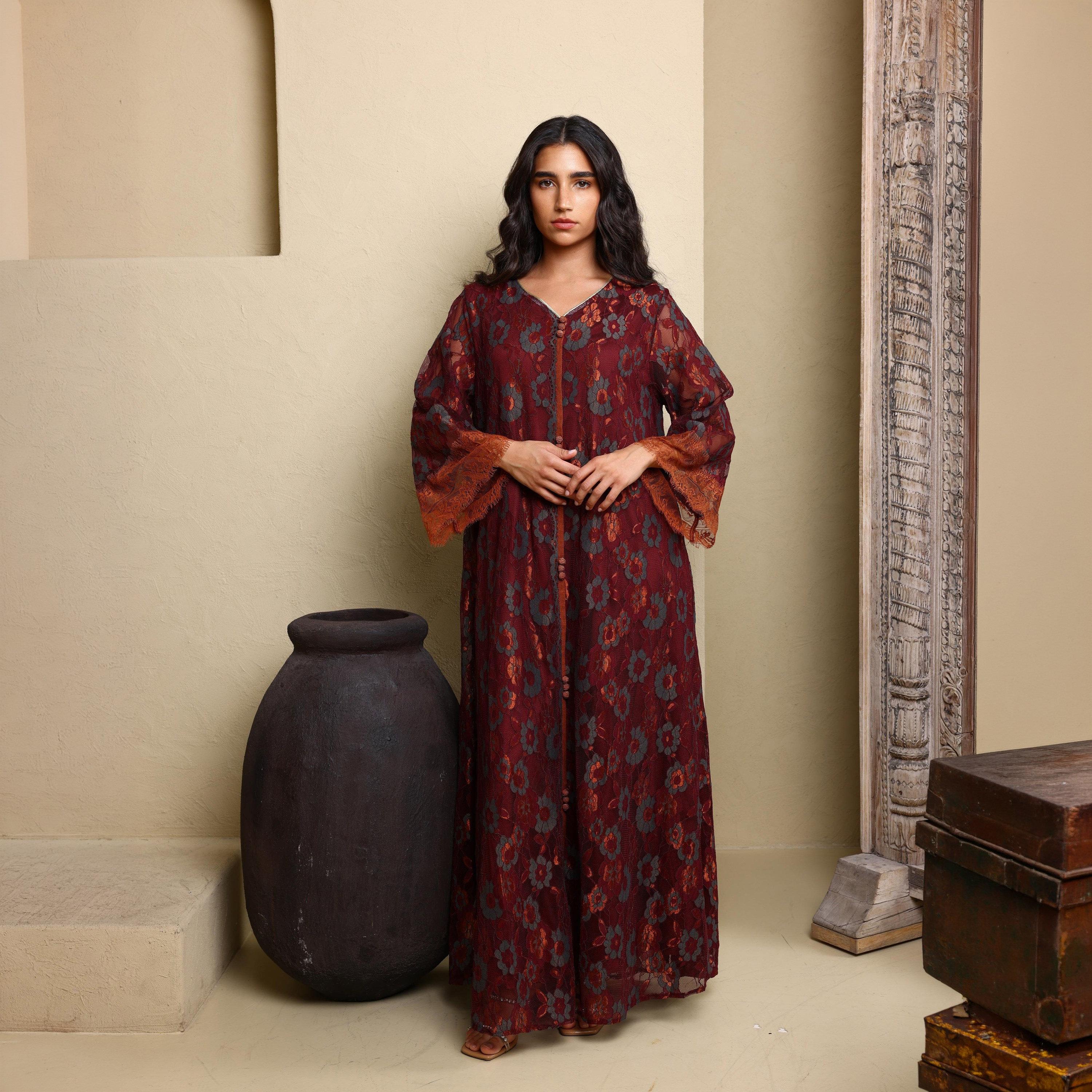 IKKXA Floral Lace Wide Sleeves Women's Evening Jalabiya-women-clothing-dresses-image-1