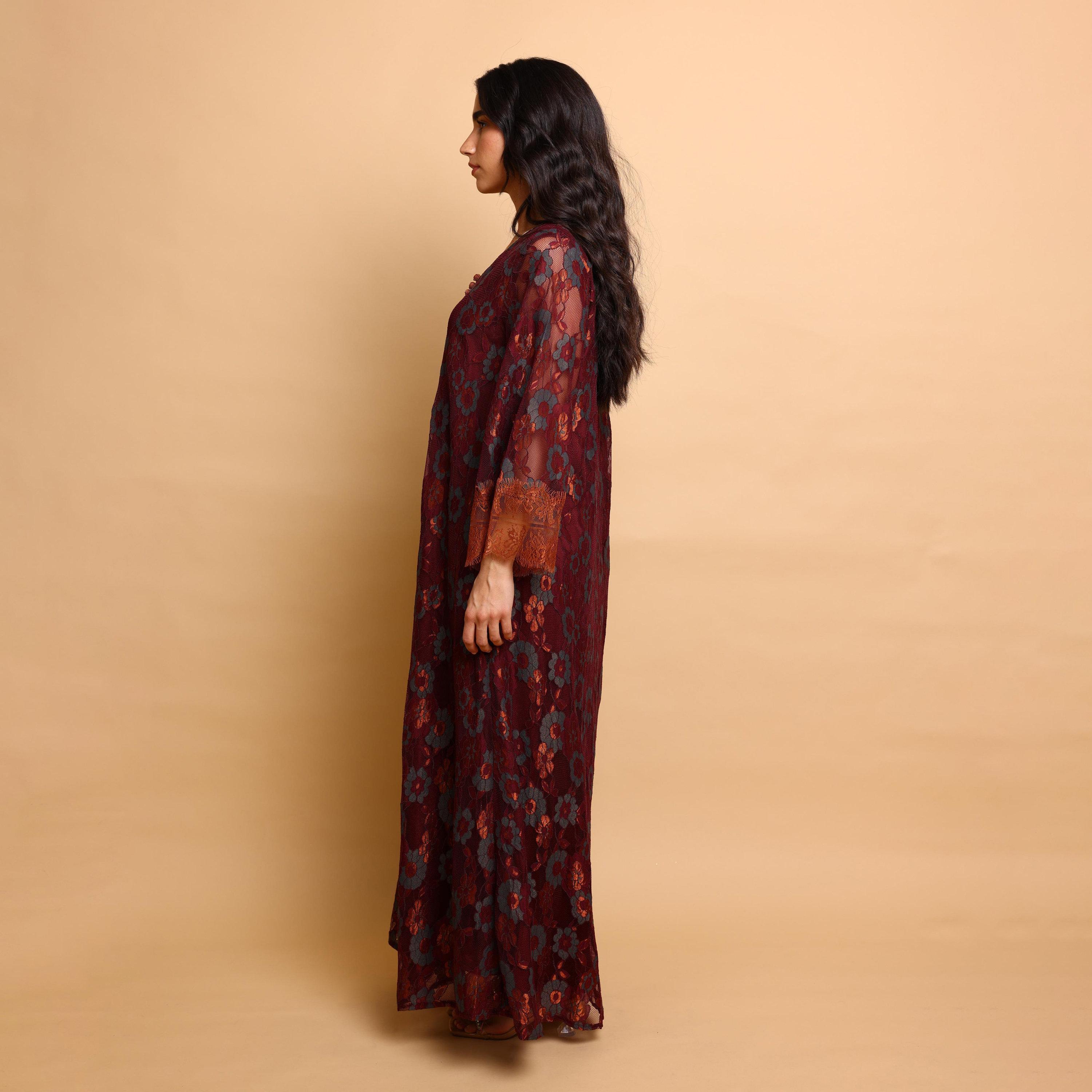 IKKXA Floral Lace Wide Sleeves Women's Evening Jalabiya-women-clothing-dresses-image-4