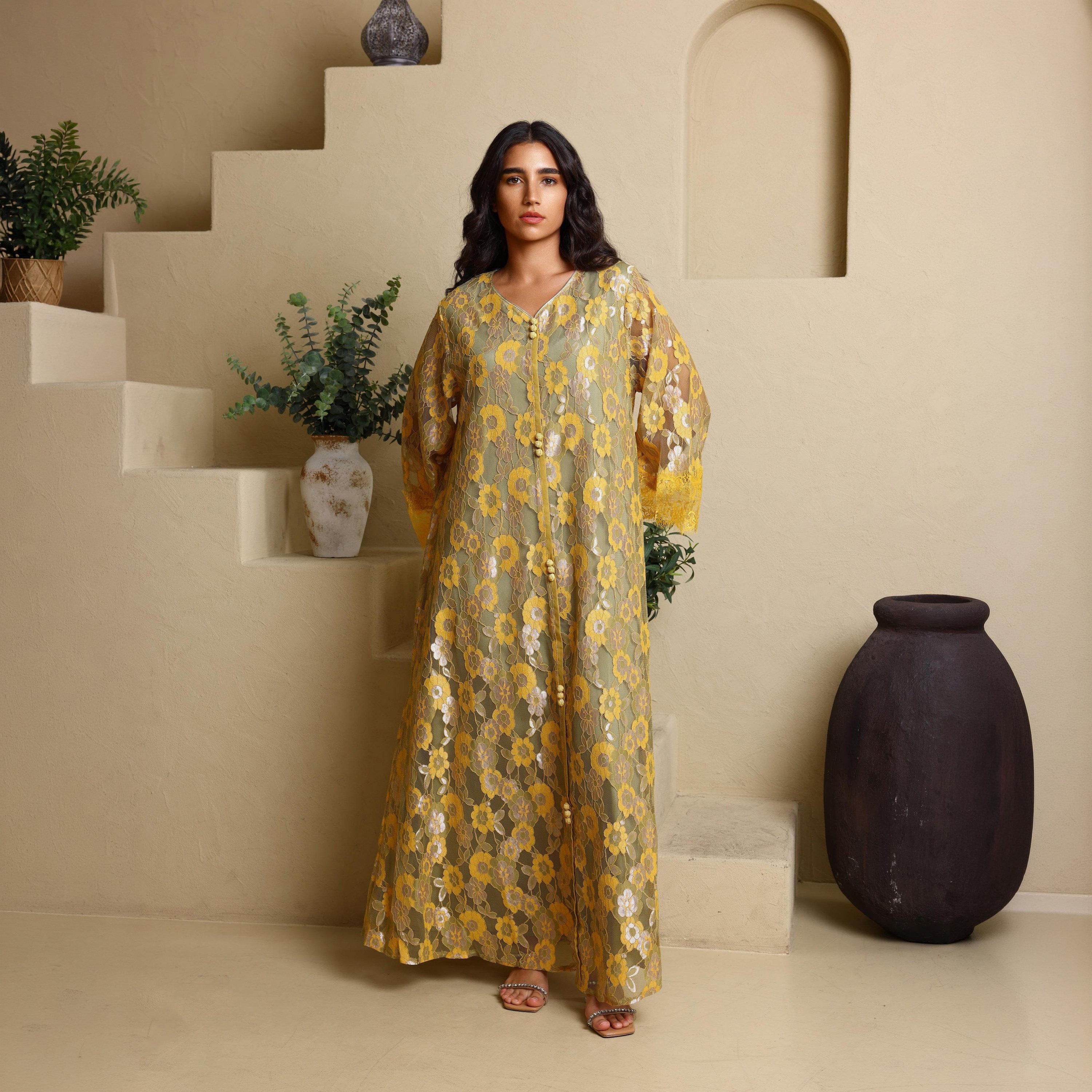 IKKXA Floral Lace Wide Sleeves Women's Evening Jalabiya-women-clothing-dresses-image-1