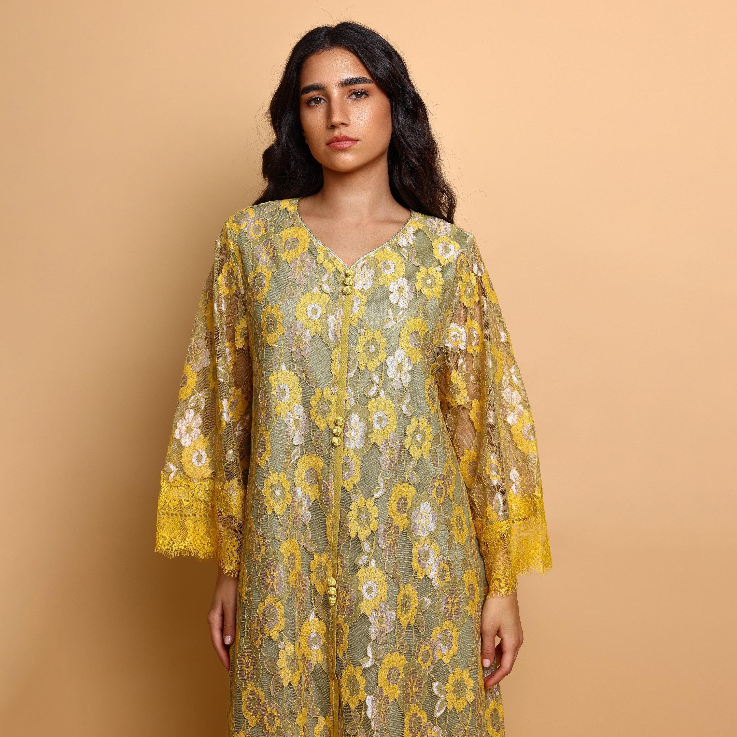 IKKXA Floral Lace Wide Sleeves Women's Evening Jalabiya-women-clothing-dresses-image-2