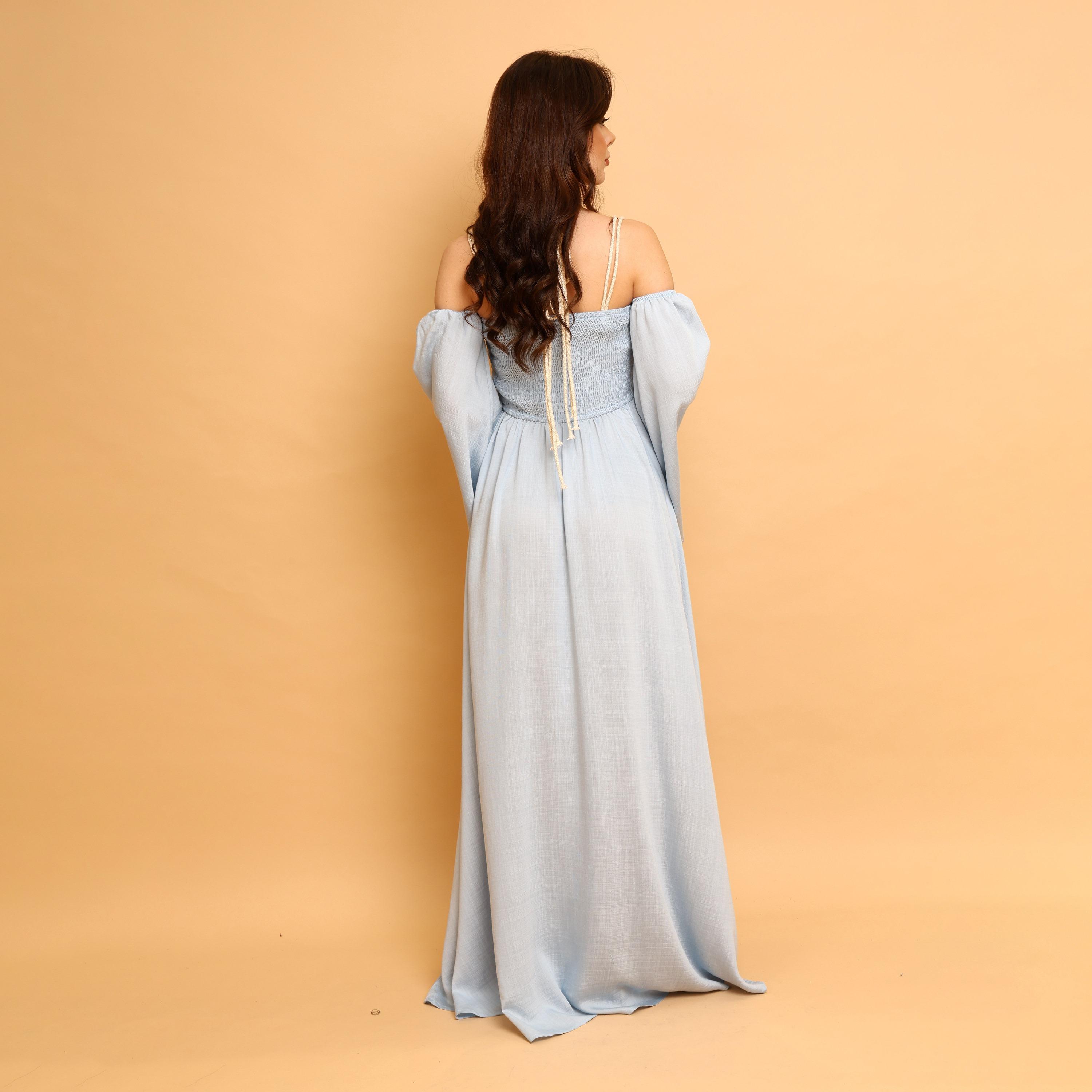 IKKXA Embroidered & Sequined Halter Neck Cold Shoulder Women's Evening Fit & Flared Jalabiya-women-clothing-dresses-image-5