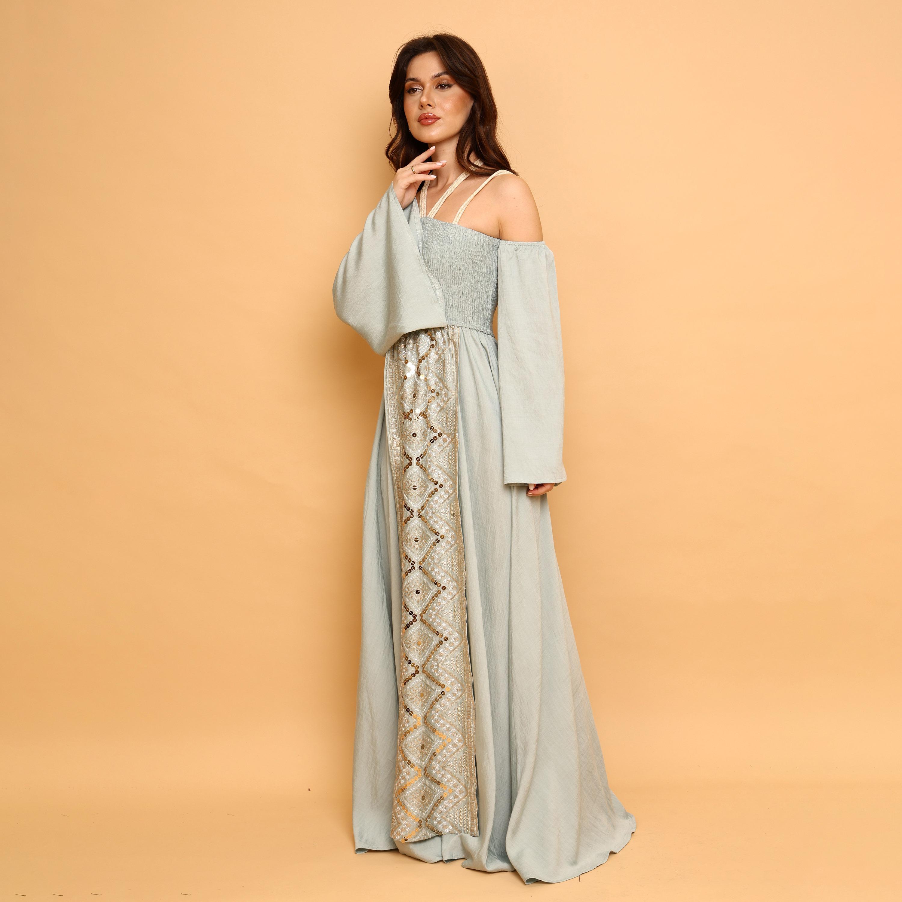IKKXA Embroidered & Sequined Halter Neck Cold Shoulder Women's Evening Fit & Flared Jalabiya-women-clothing-dresses-image-13