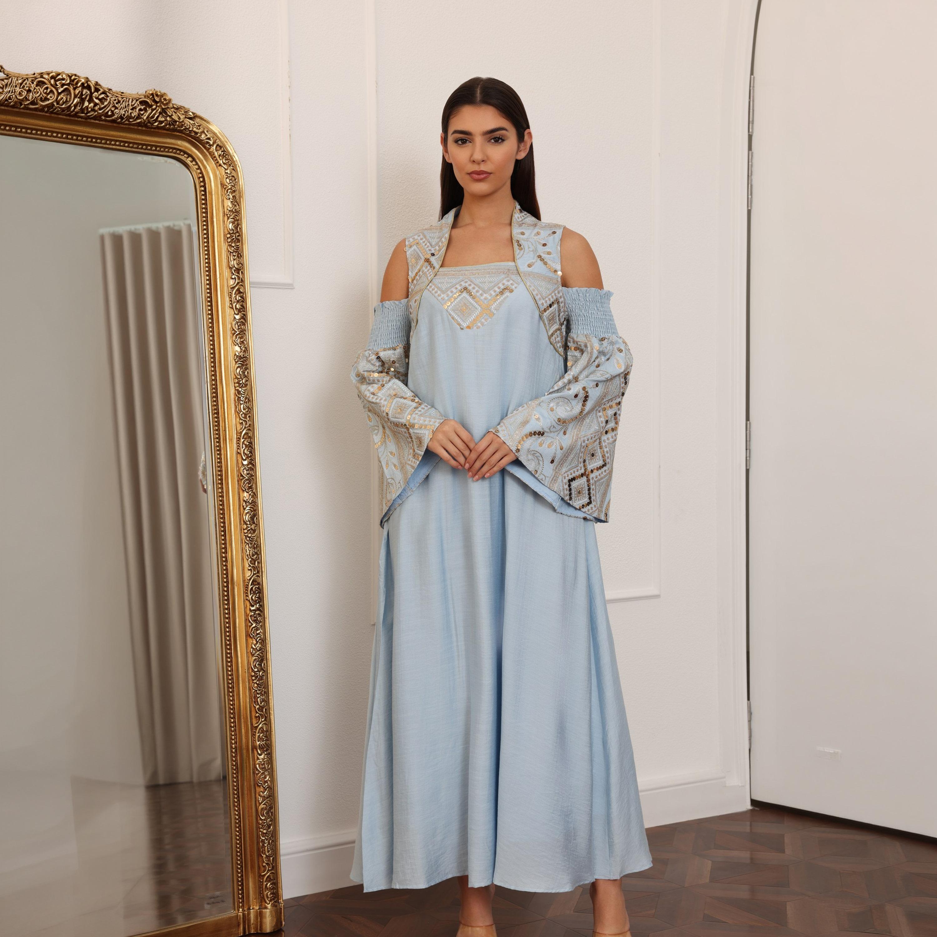 IKKXA Cold Shoulder Flared Sleeves Sequins Women's Evening Jalabiya-women-clothing-dresses-image-9