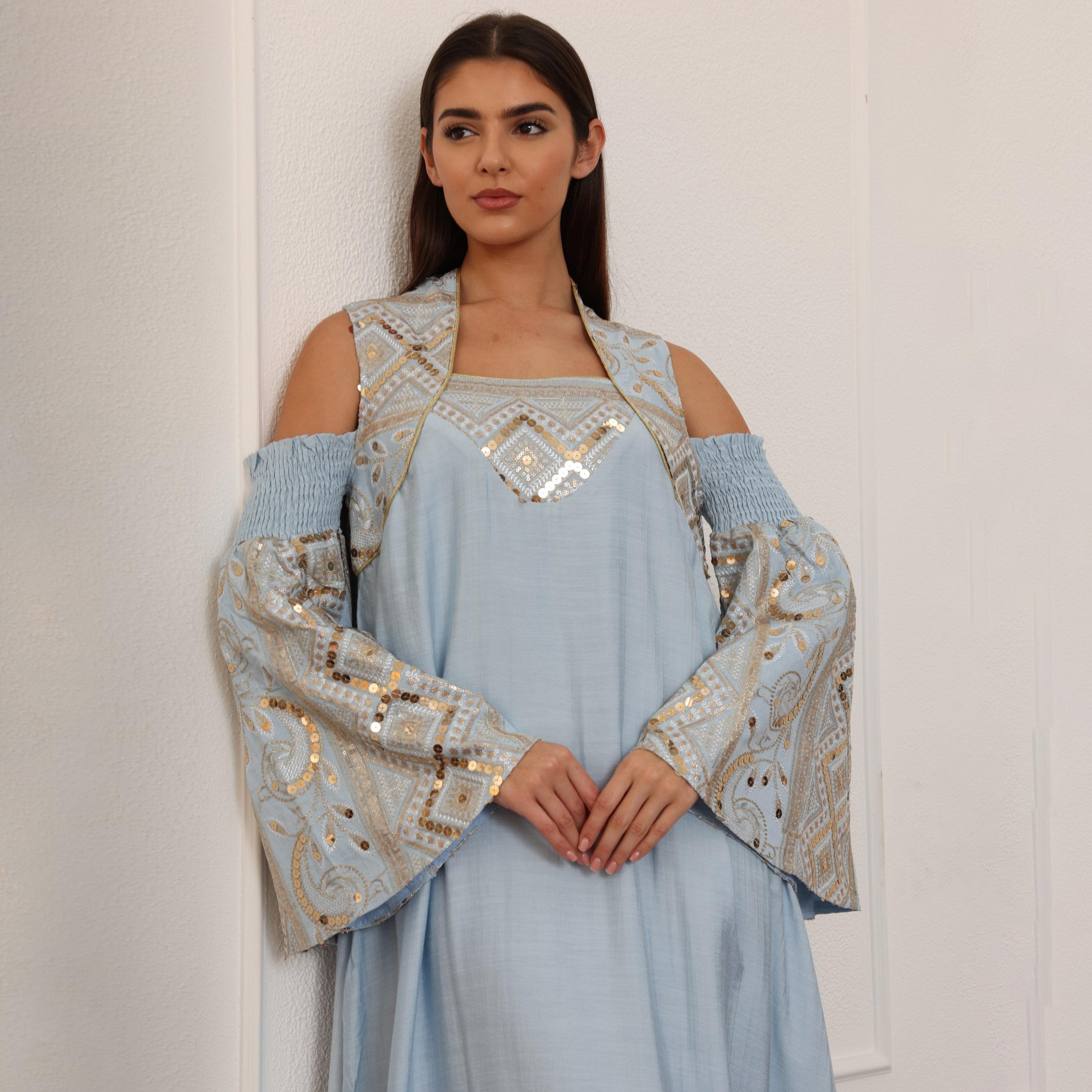 IKKXA Cold Shoulder Flared Sleeves Sequins Women's Evening Jalabiya-women-clothing-dresses-image-10