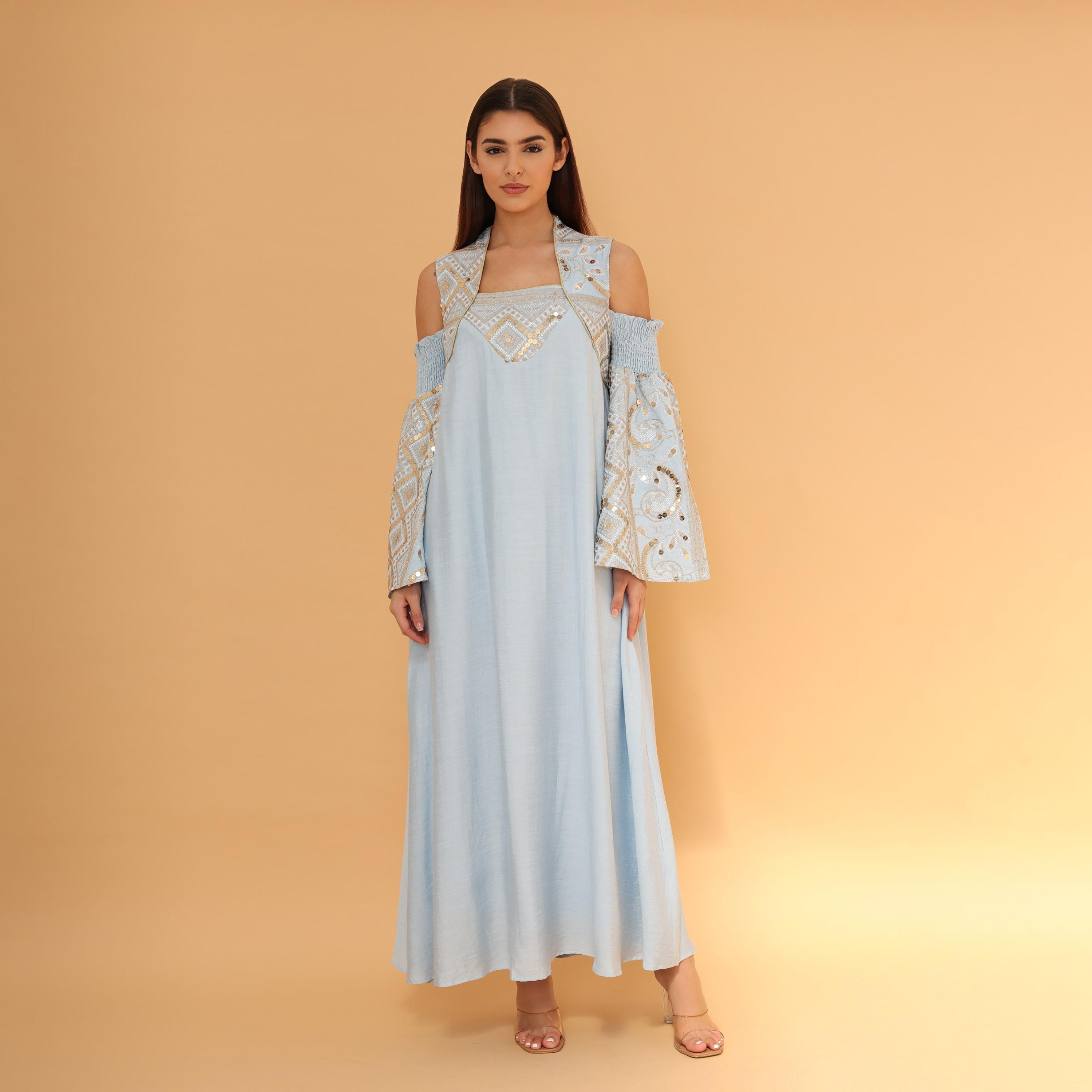 IKKXA Cold Shoulder Flared Sleeves Sequins Women's Evening Jalabiya-women-clothing-dresses-image-11