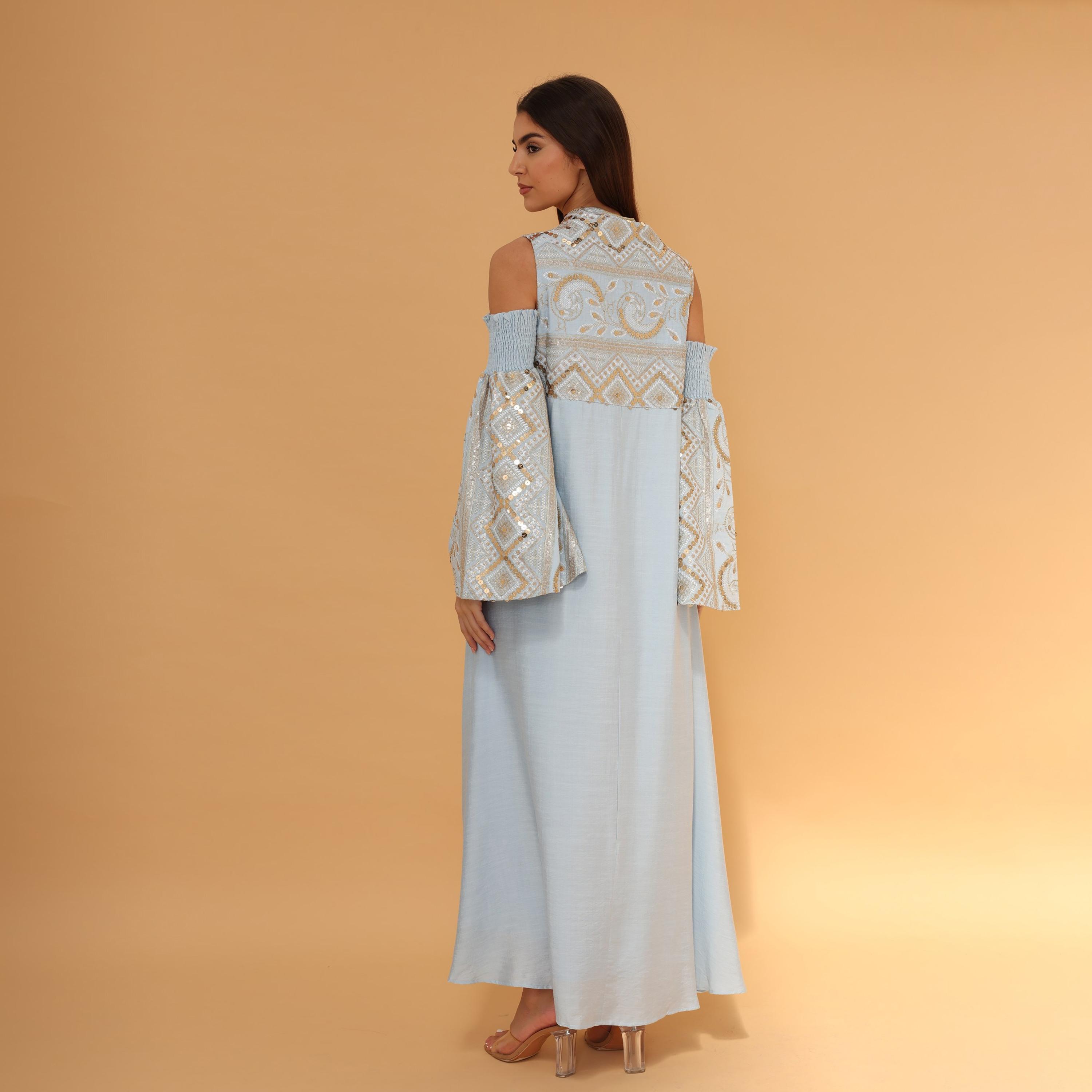 IKKXA Cold Shoulder Flared Sleeves Sequins Women's Evening Jalabiya-women-clothing-dresses-image-12