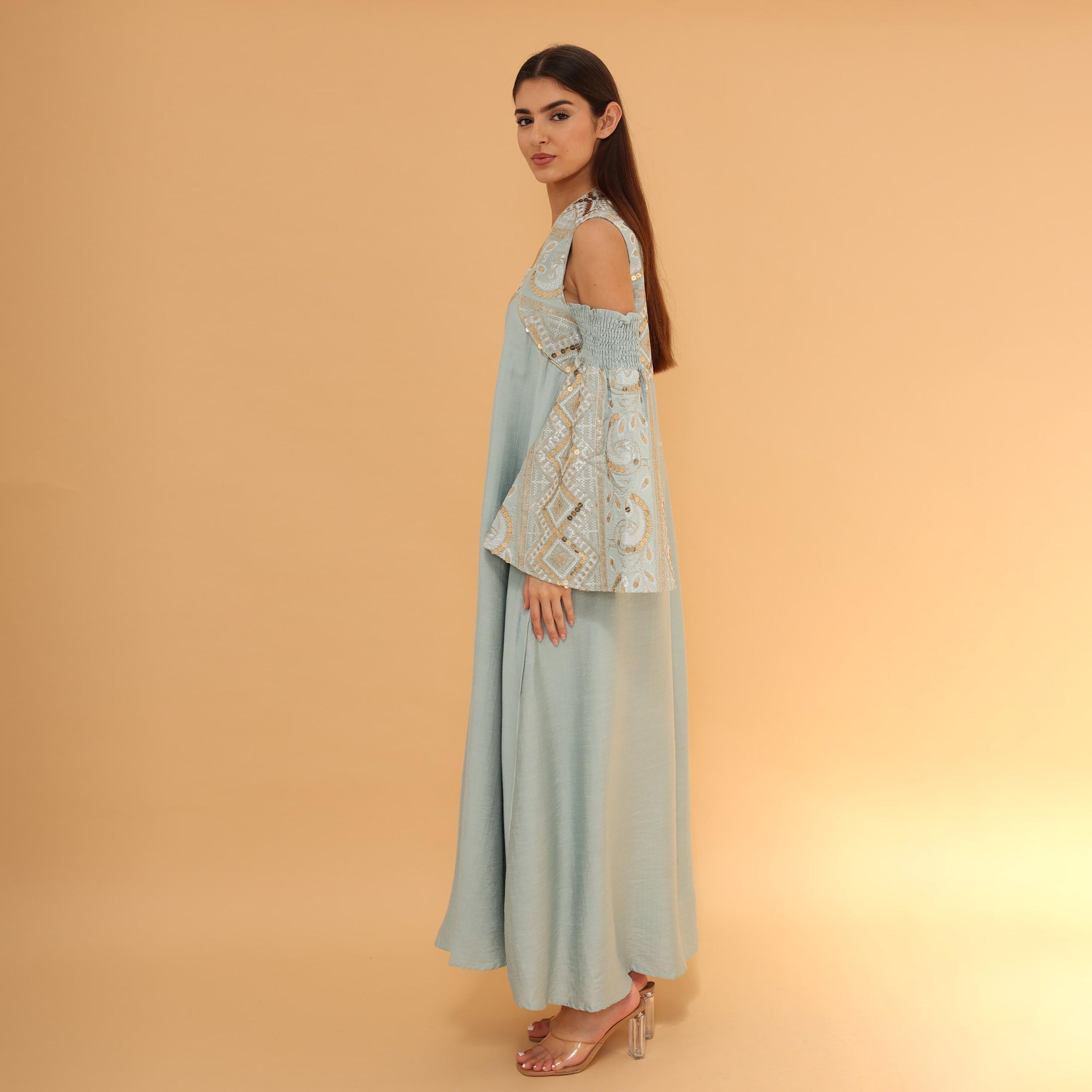 IKKXA Cold Shoulder Flared Sleeves Sequins Women's Evening Jalabiya-women-clothing-dresses-image-3