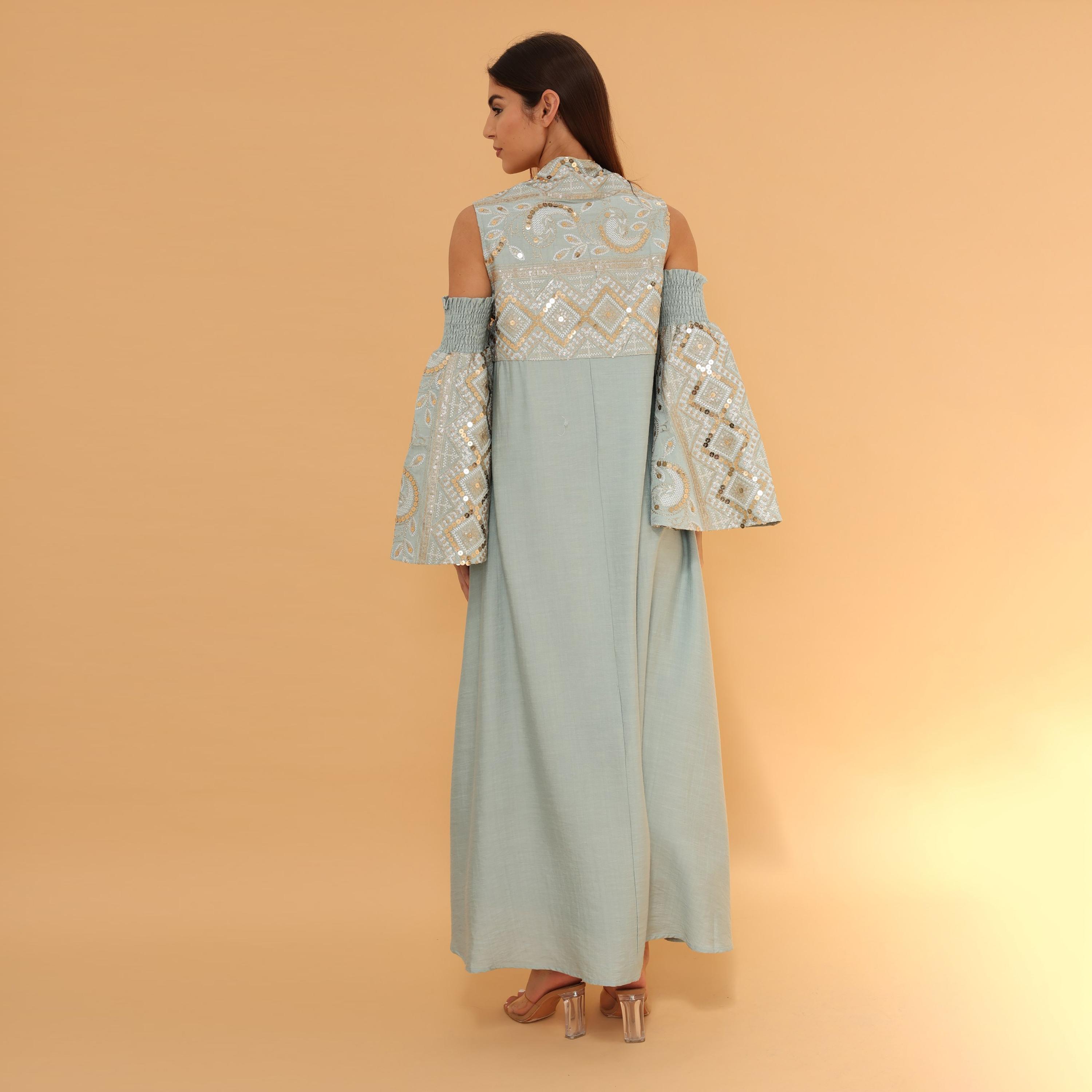 IKKXA Cold Shoulder Flared Sleeves Sequins Women's Evening Jalabiya-women-clothing-dresses-image-4